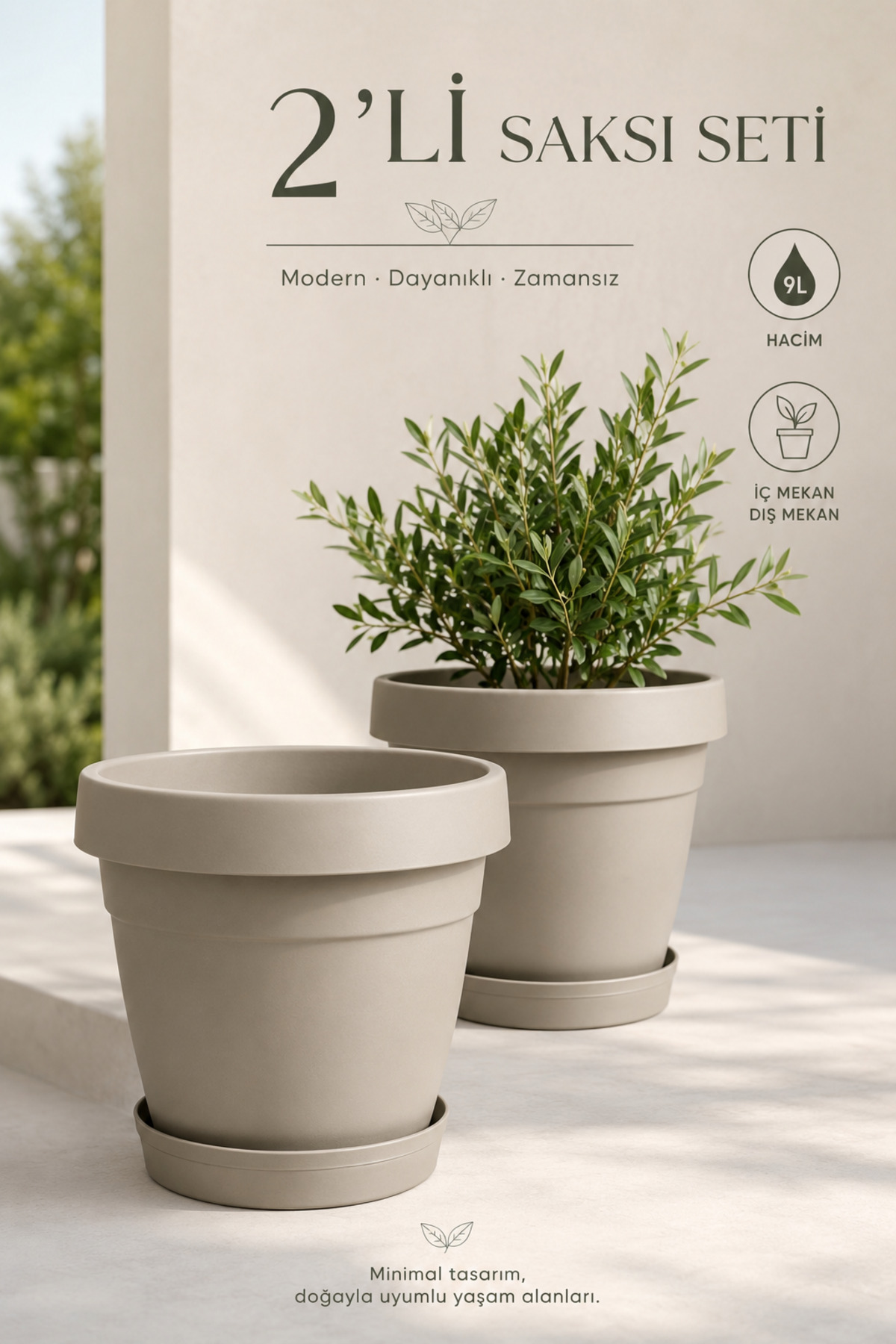 ToXA 2'li Mono Saksı Seti 9 Litre (29cm) Drenaj Delikli ve Tabaklı