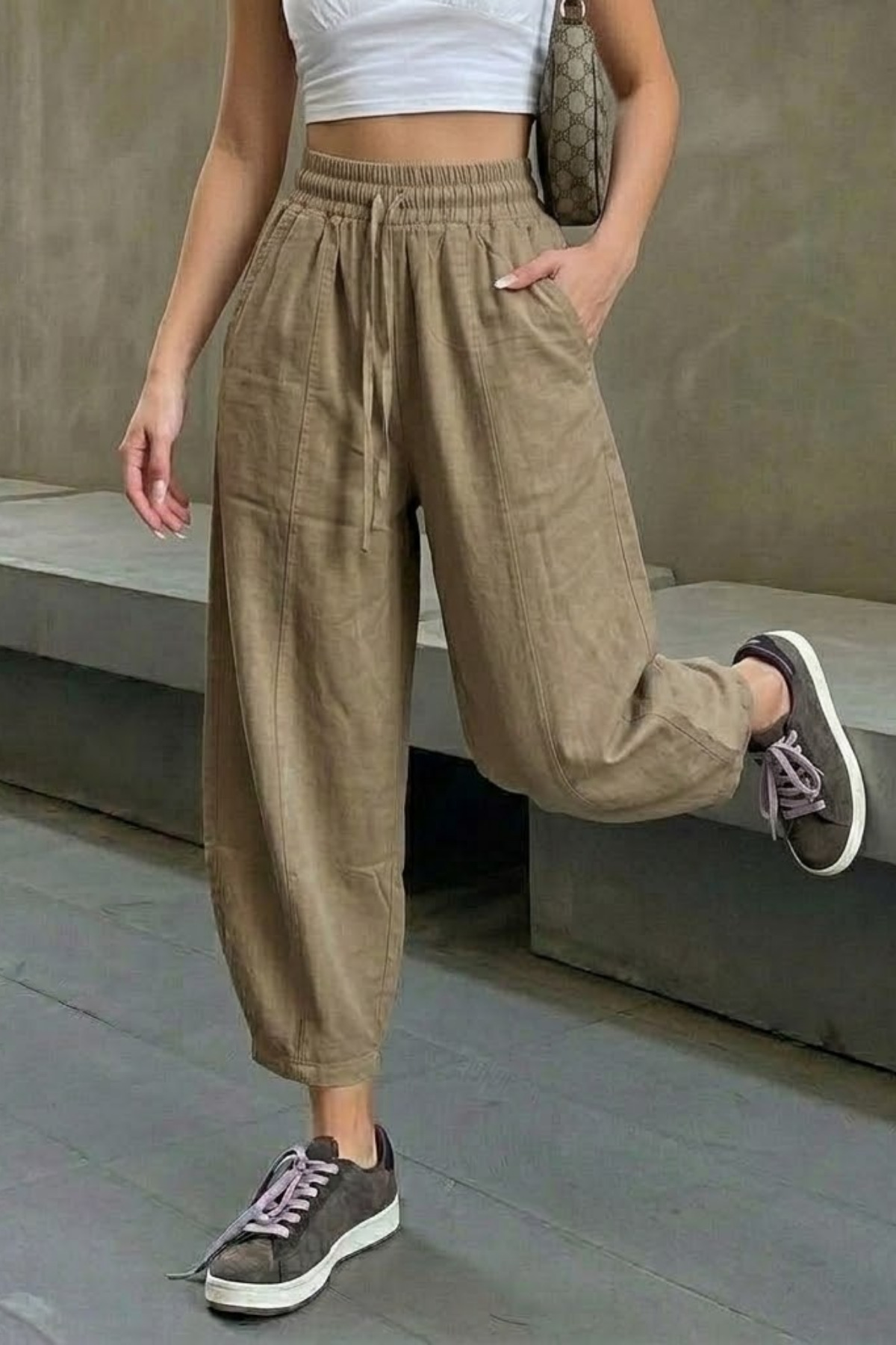 COMBİNE MİCHAİL Kadın Beli Lastikli Vizon Şalvar Pantolon görsel 3