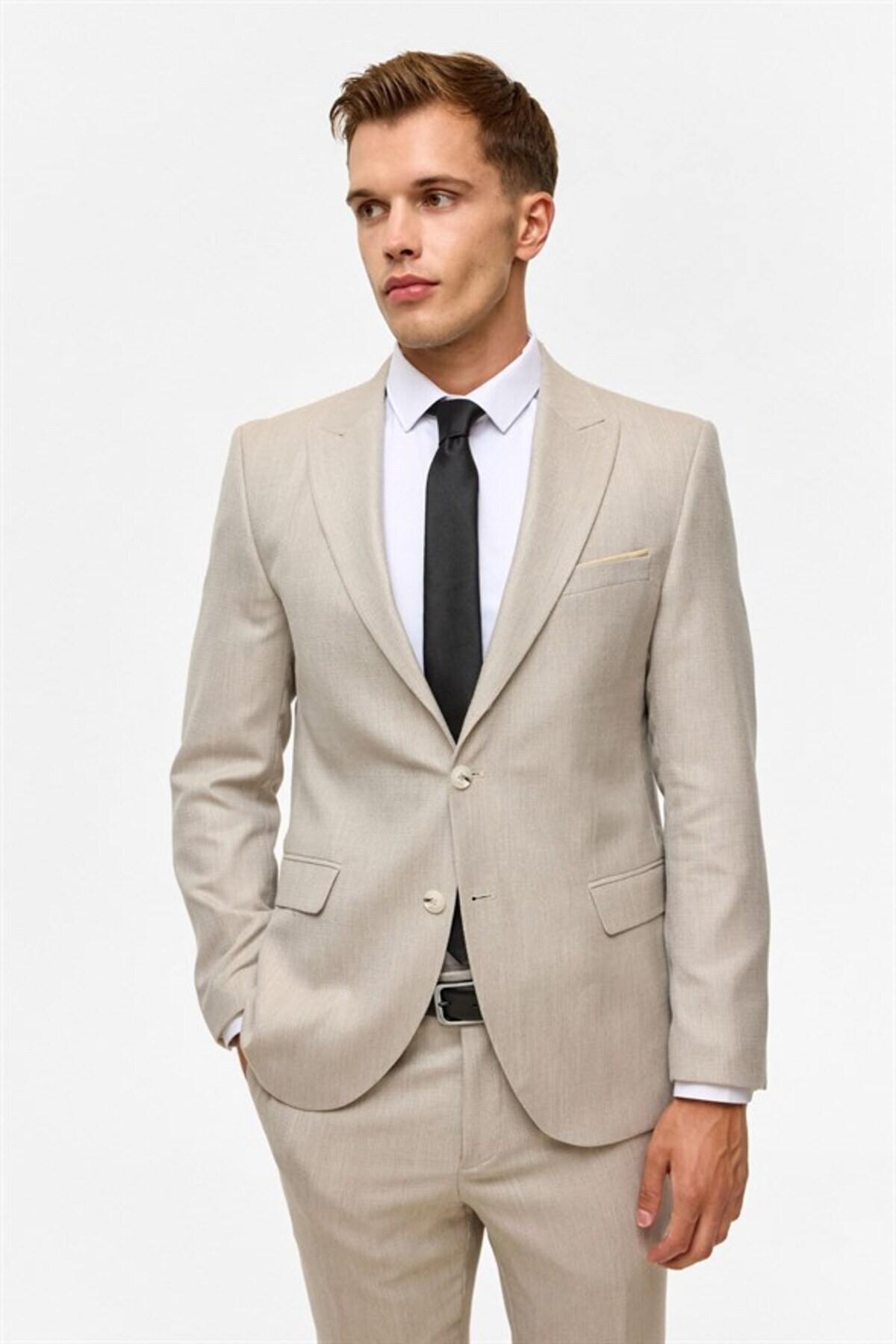 Bej Slim Sivri Yaka 6 Drop Takım Elbise — بژ TK1020000328 — تصویر 5 از 8