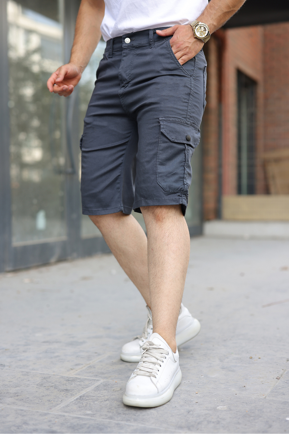 Quafash Erkek Slim Fit Kargo Cepli Kapri Şort