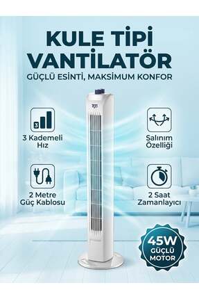 7GO 7GTF1 30 İnç Kule Tipi Vantilatör | 45W Güçlü Motor, 3 Kademeli Hız, Salı...