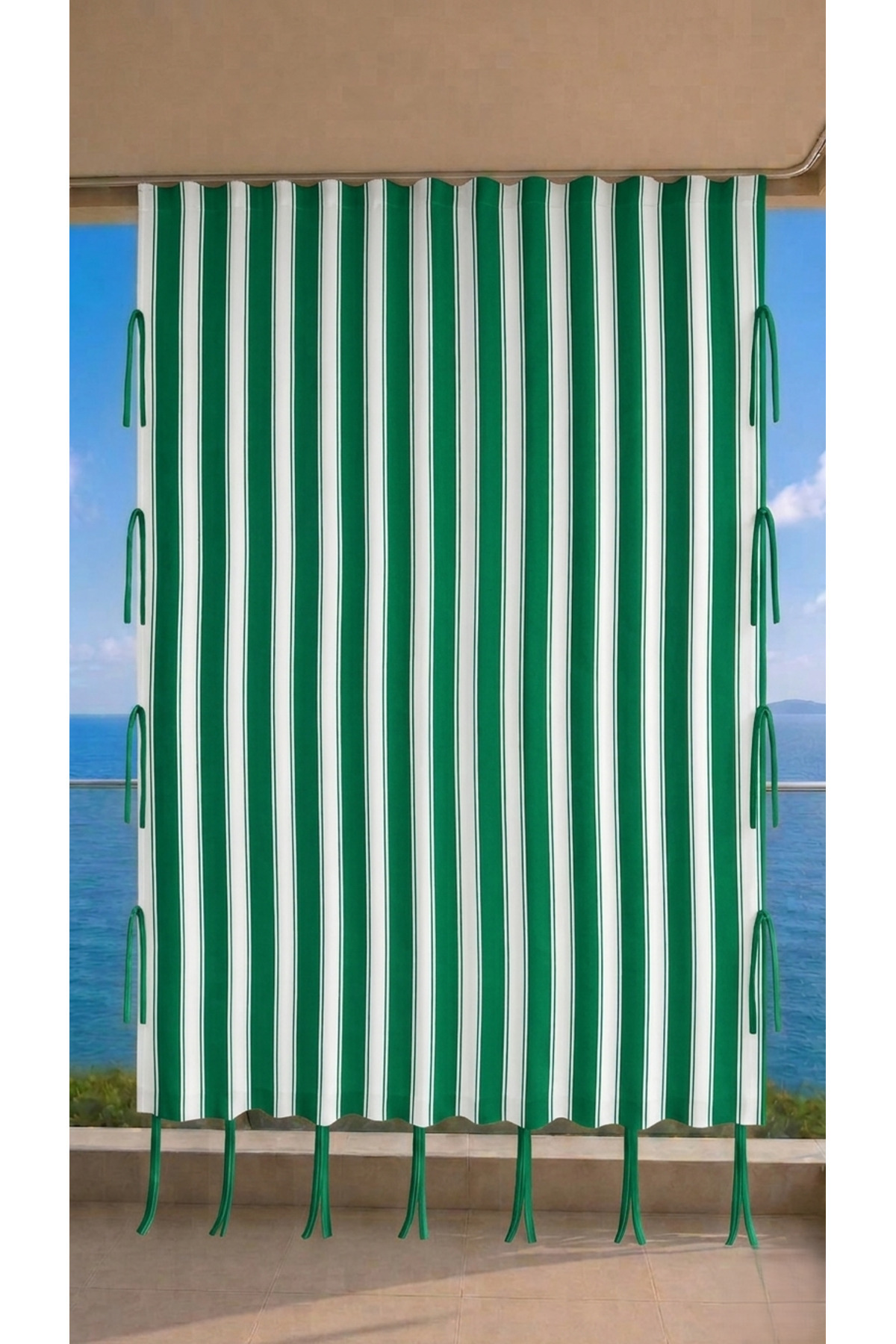 Balcony Curtain Tarpaulin Fabric-enxboy Rainproof-thick-laced-buttoned Green White
