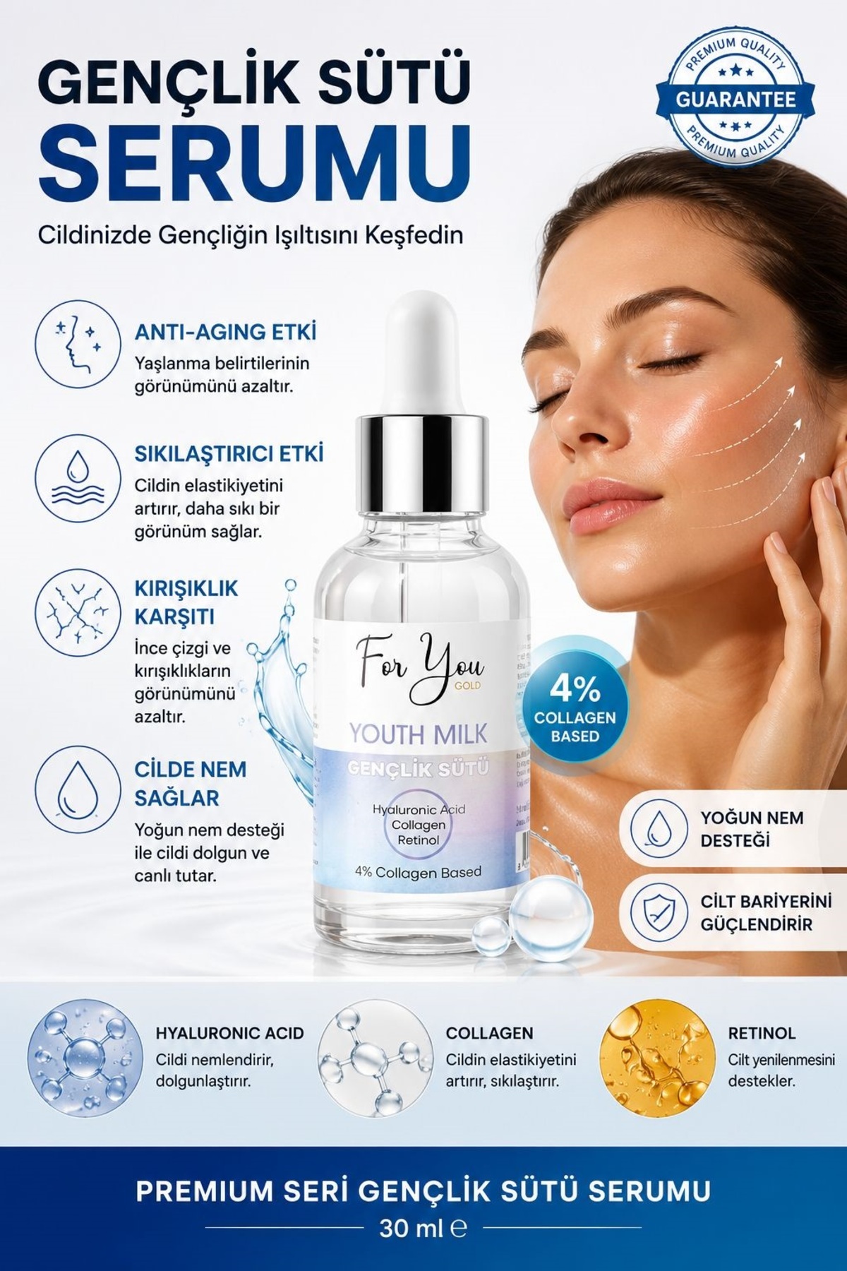 سرم مراقبت از پوست Youth Milk، ضد پیری، رتینول-کلاژن-هیالورونیک اسید، 30 میلی لیتر — gsüt01 — تصویر 3 از 9