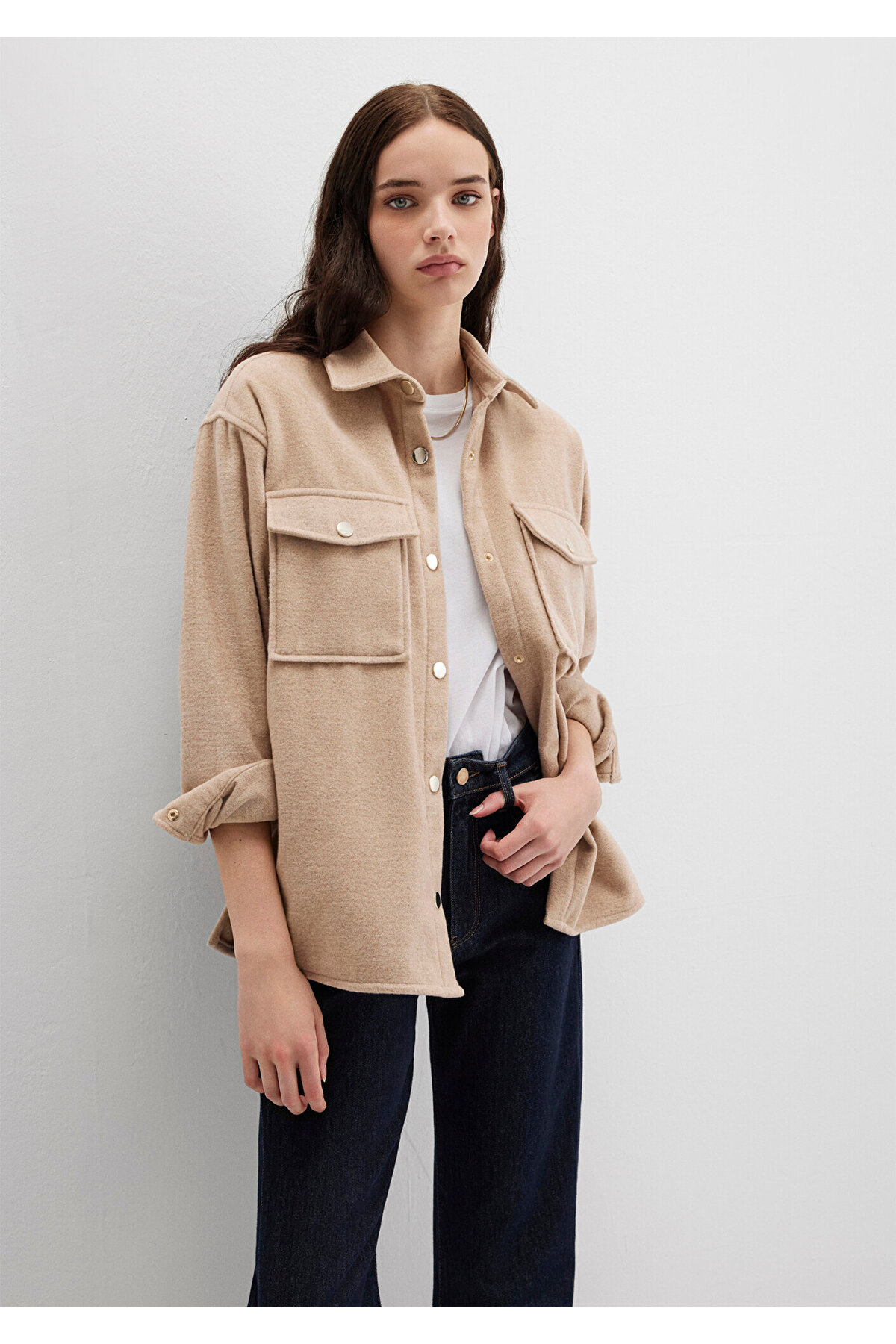 Bej Gömlek Loose Fit / Bol Rahat Kesim 1211281-80084 — بژ — تصویر 2 از 6