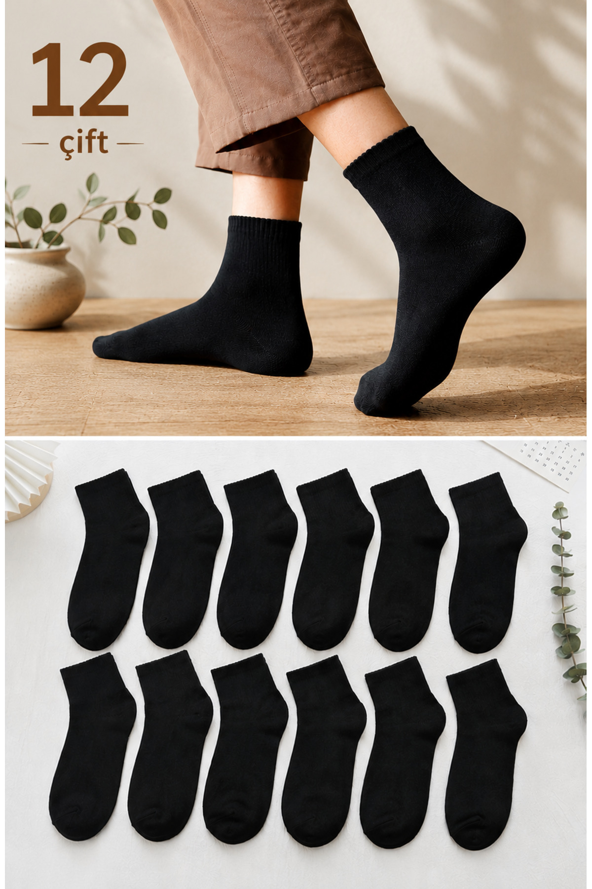 Generic Brands 12 Pairs of Black Half-Toe Unisex Socks |   Cotton, Breathable...