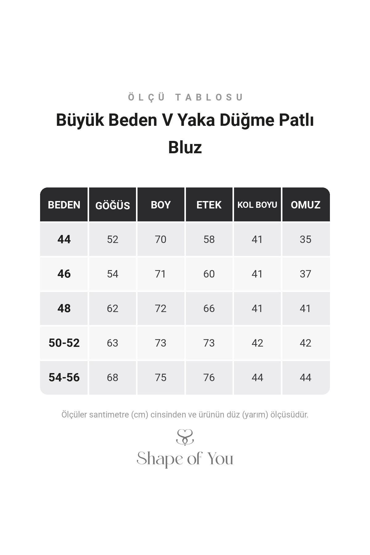 Shape Of You Büyük Beden V Yaka Düğme Patlı Bluz görsel 3