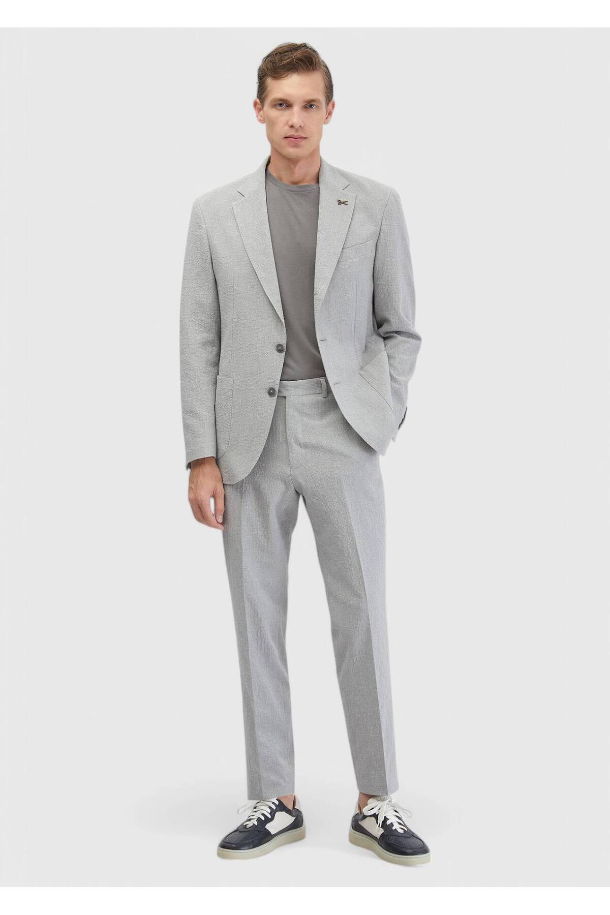Açık Gri Desenli Zeroweight Slim Fit Pamuk Karışımlı Takım Elbise — رنگارنگ 163252 — تصویر 2 از 7
