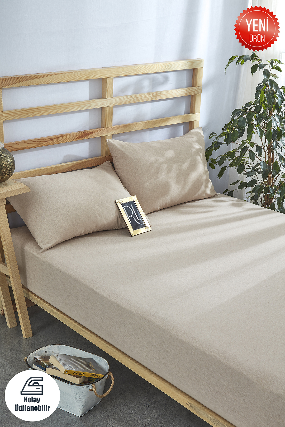 Cappuccino Elastic Bed Sheet Set Solid Color Cotton- Single with Pillowcase -Double- Wadding