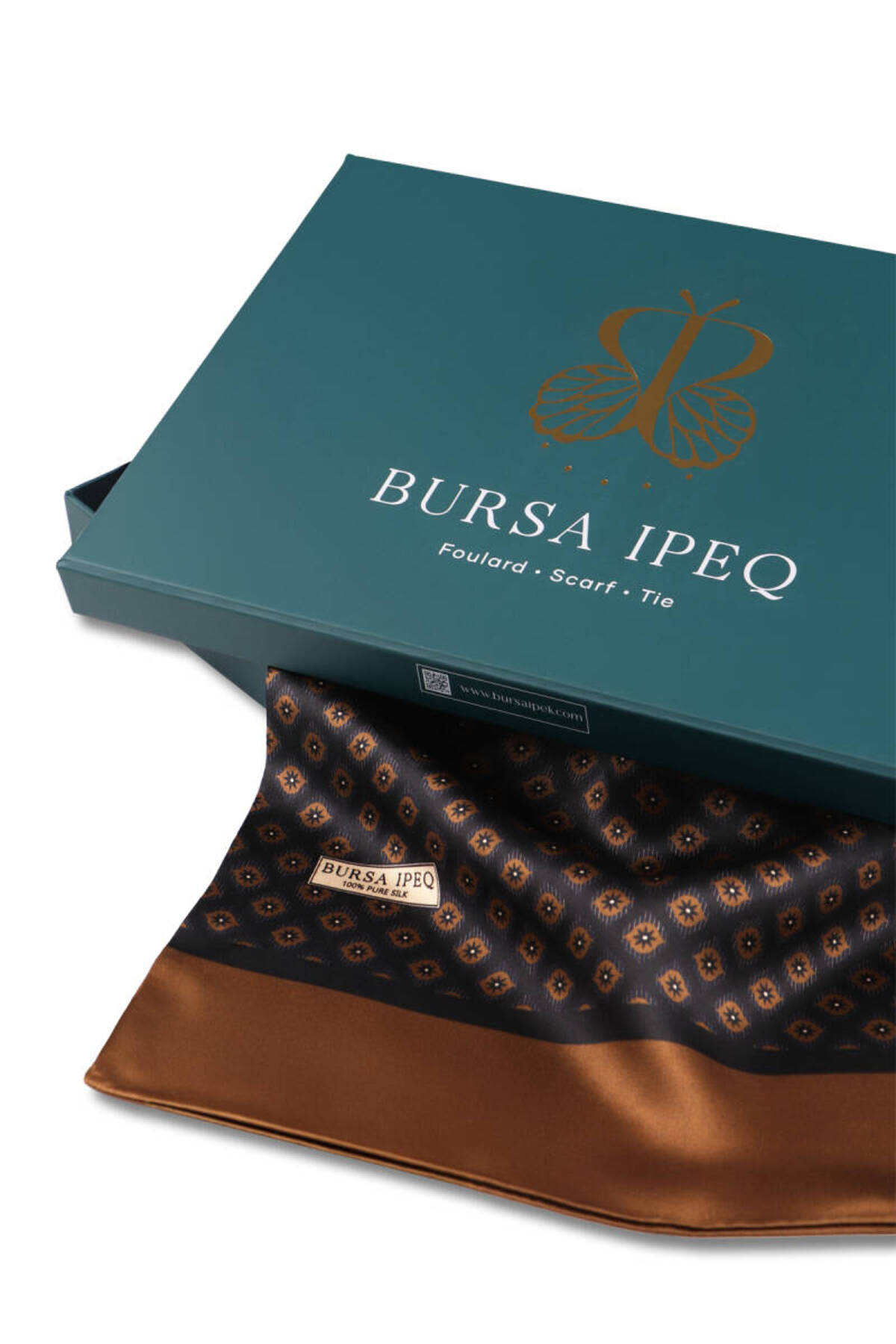 Bursa İpek Kahverengi Desenli Erkek İpek Kaşkol görsel 3
