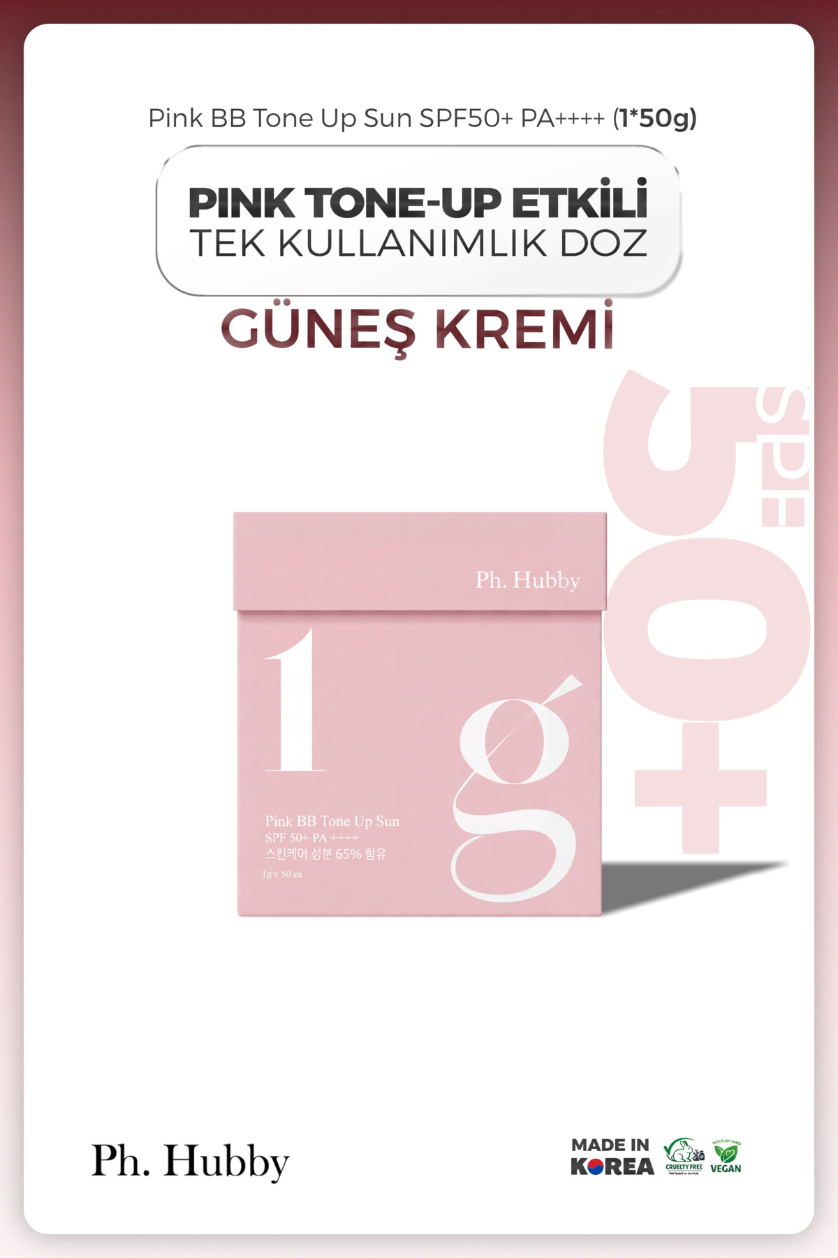 Kore Güneş Kremi Beyazlık Bırakmayan BB Pembe Tone-Up Etkili Aydınlatıcı SPF50+ PA++++ 1 g x 50 — 22