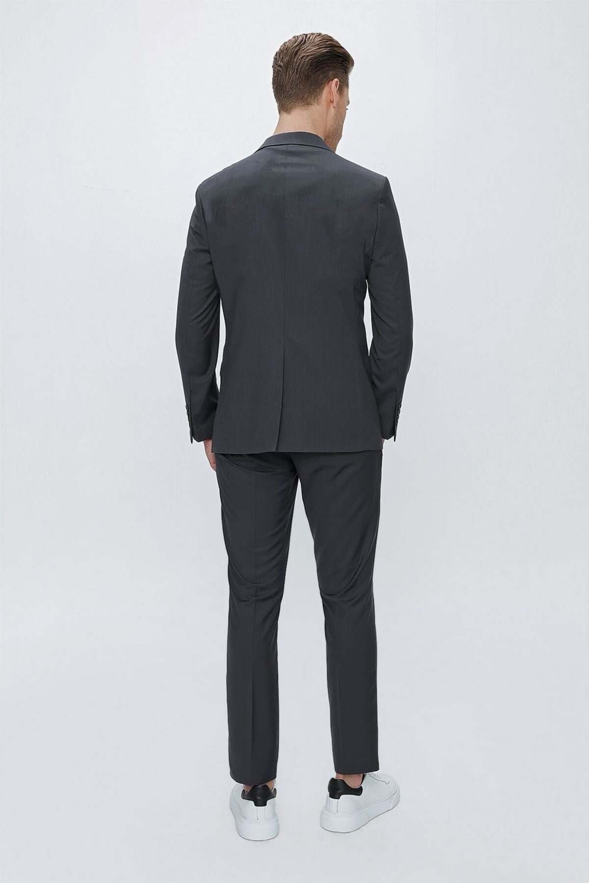 Efor Slim Fit Klasik Mono Yaka Klasik Antrasit Takım Elbise Tk 2021 görsel 6