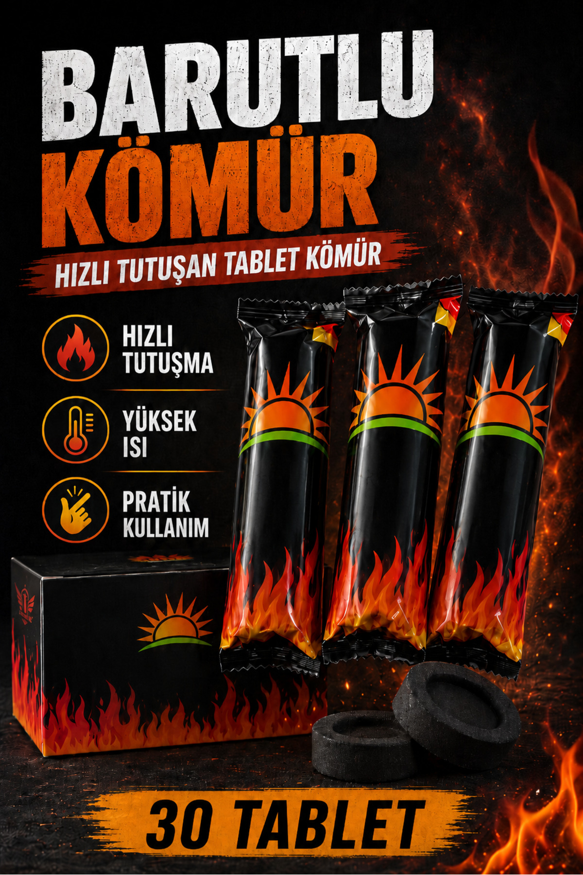 Practical Bahur Oud Coal Burning with Lighter 30 Tablets | Tablet Coal Incense Coal Bahhur