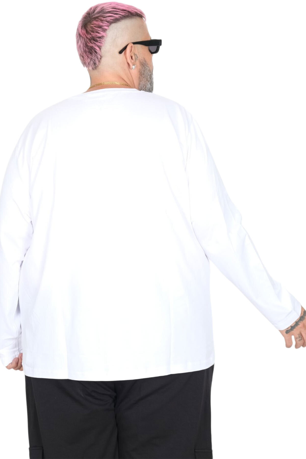ModeXL Mode Xl Büyük Beden Erkek Tshirt Likralı Bisiklet Yaka 20102 Beyaz görsel 6
