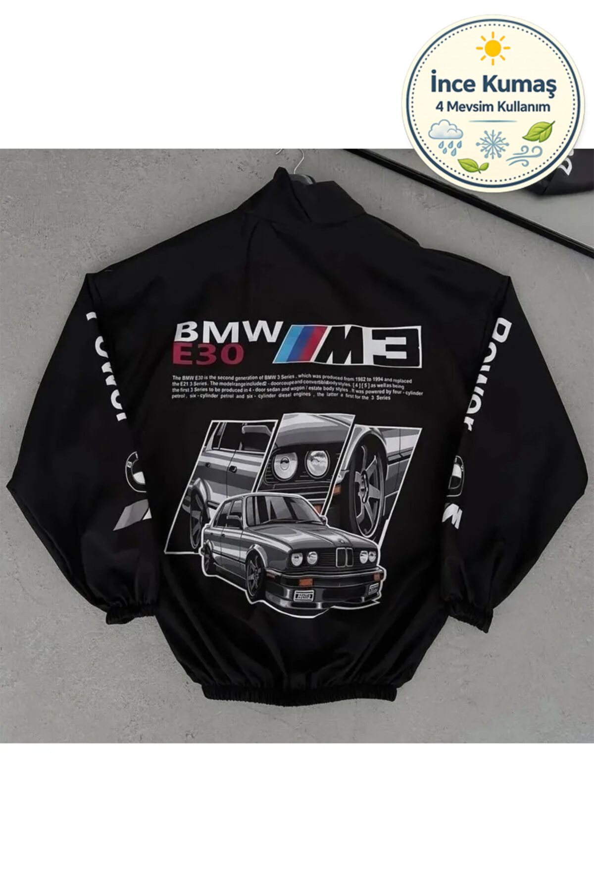 Bmw ///m M3 Unisex Paraşüt Kumaş Oversize Dijital Baskılı Lacivert Rüzgarlık Yağmurluk İnce Ceket — آبی LSHNBMW1