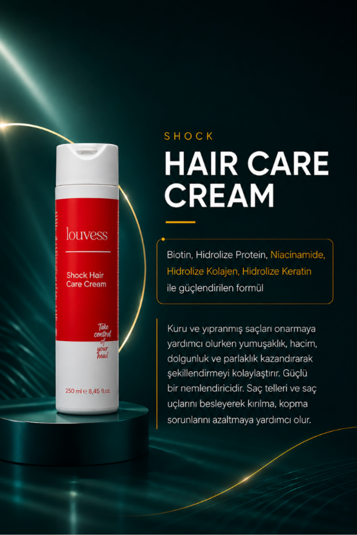 کرم مراقبت از مو Shock (گلیسیرین - پروتئین سویا - عصاره بابونه - 250 میلی لیتر) — SHCKBK1 — تصویر 2 از 3