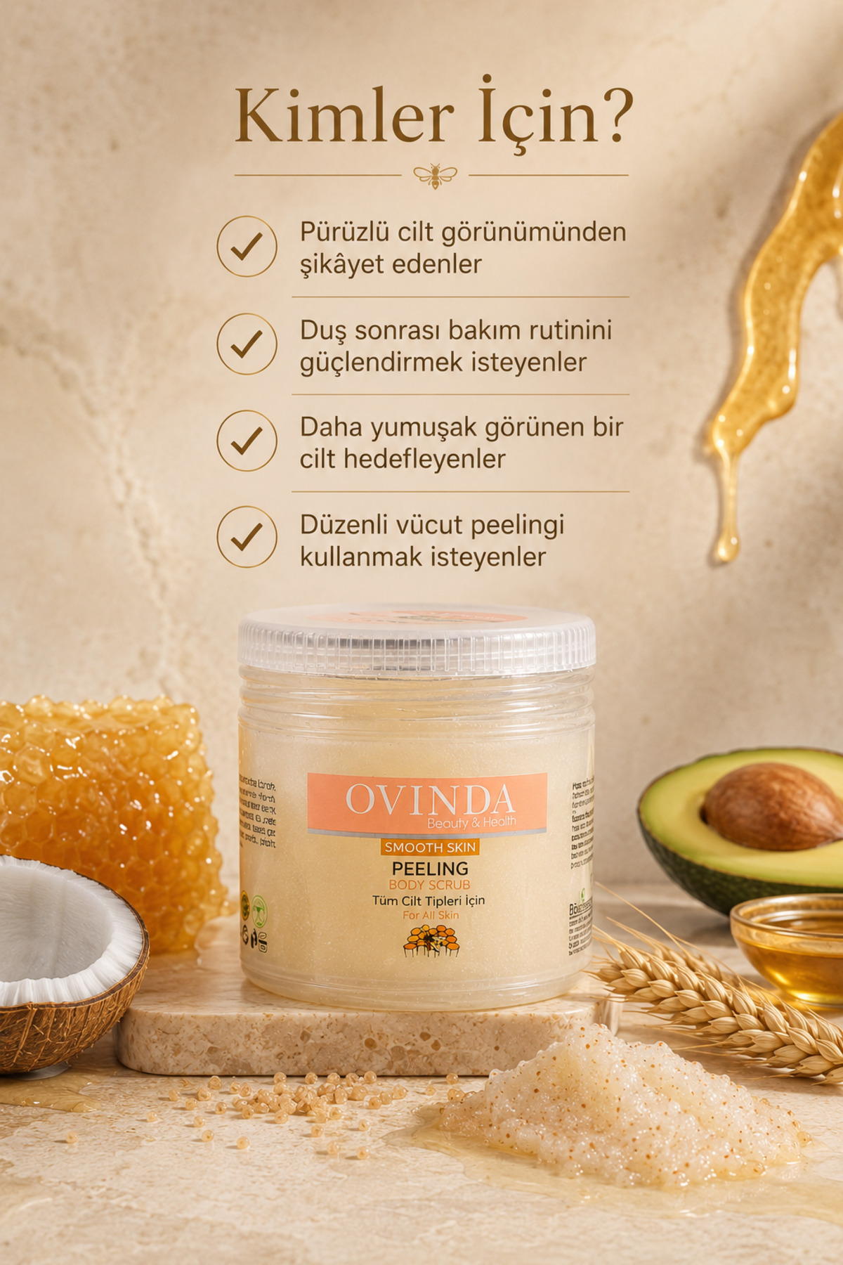 Vücut Peelingi Bal Özlü Arındırıcı Nemlendirici Batık ve Selülit Görünümü Karşıtı Bakım 150 ml — OVD-01.04 — تصویر 6 از 6