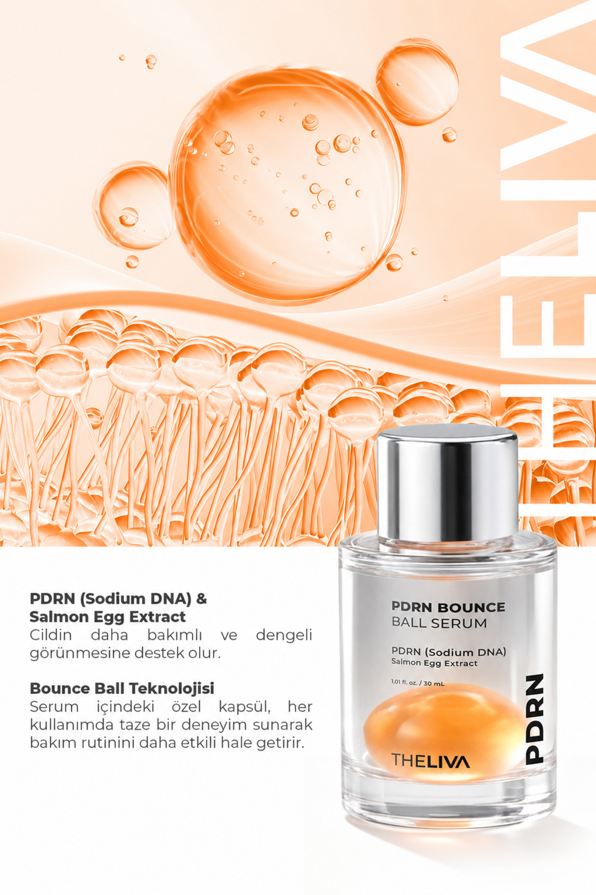 PDRN Dual Bounce Ball Serum, Çift Fazlı Essence Cilt Işıltısını Destekleyen Gençlik Serumu 30 ml — Cilt-C-serumu-somon-2 — تصویر 4 از 8