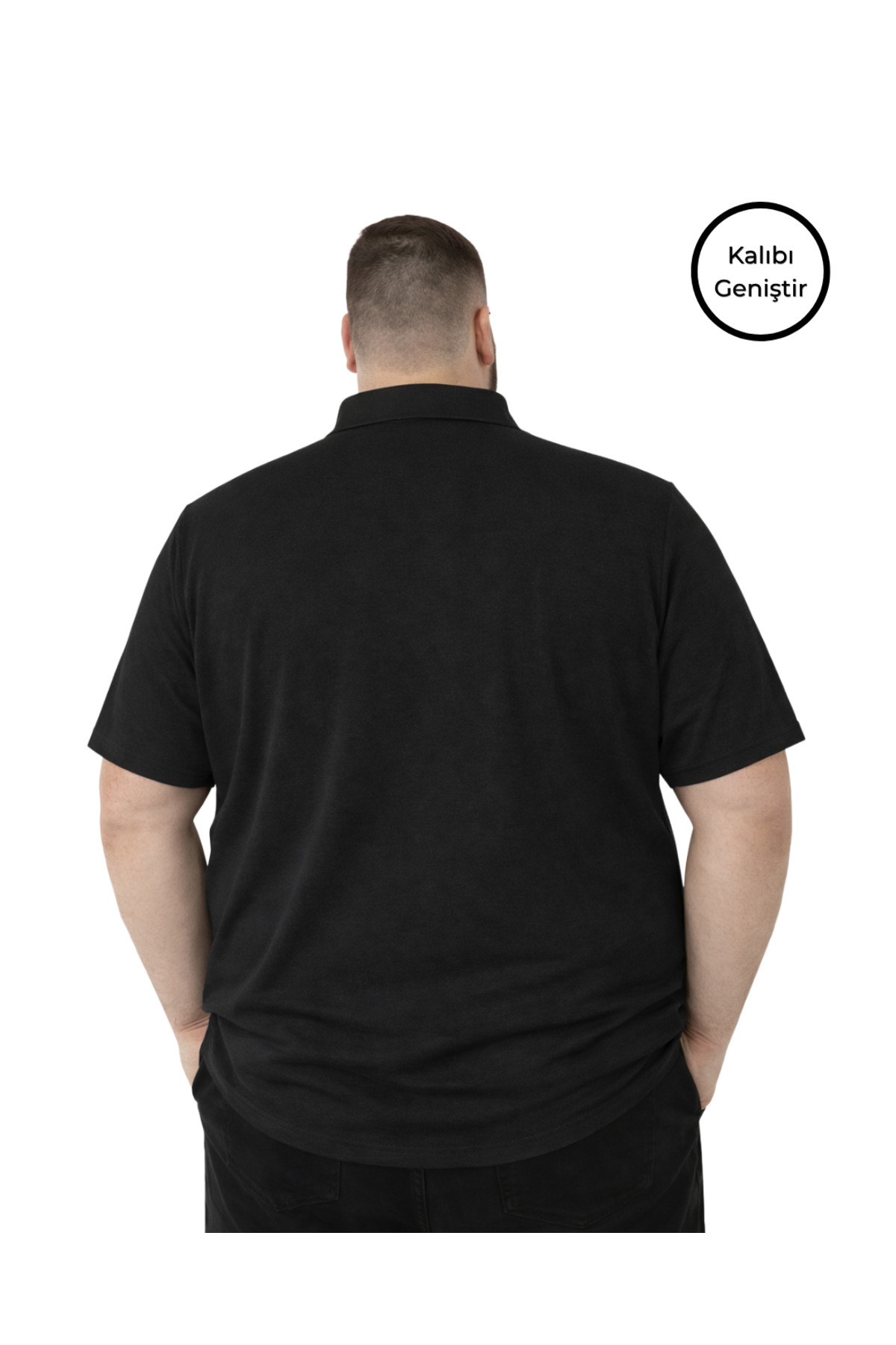 BattalModa Erkek Büyük Beden Siyah Polo Yaka Kısa Kollu Pike Tişört 3XL-4XL-5XL-6XL-7XL-8XL görsel 2