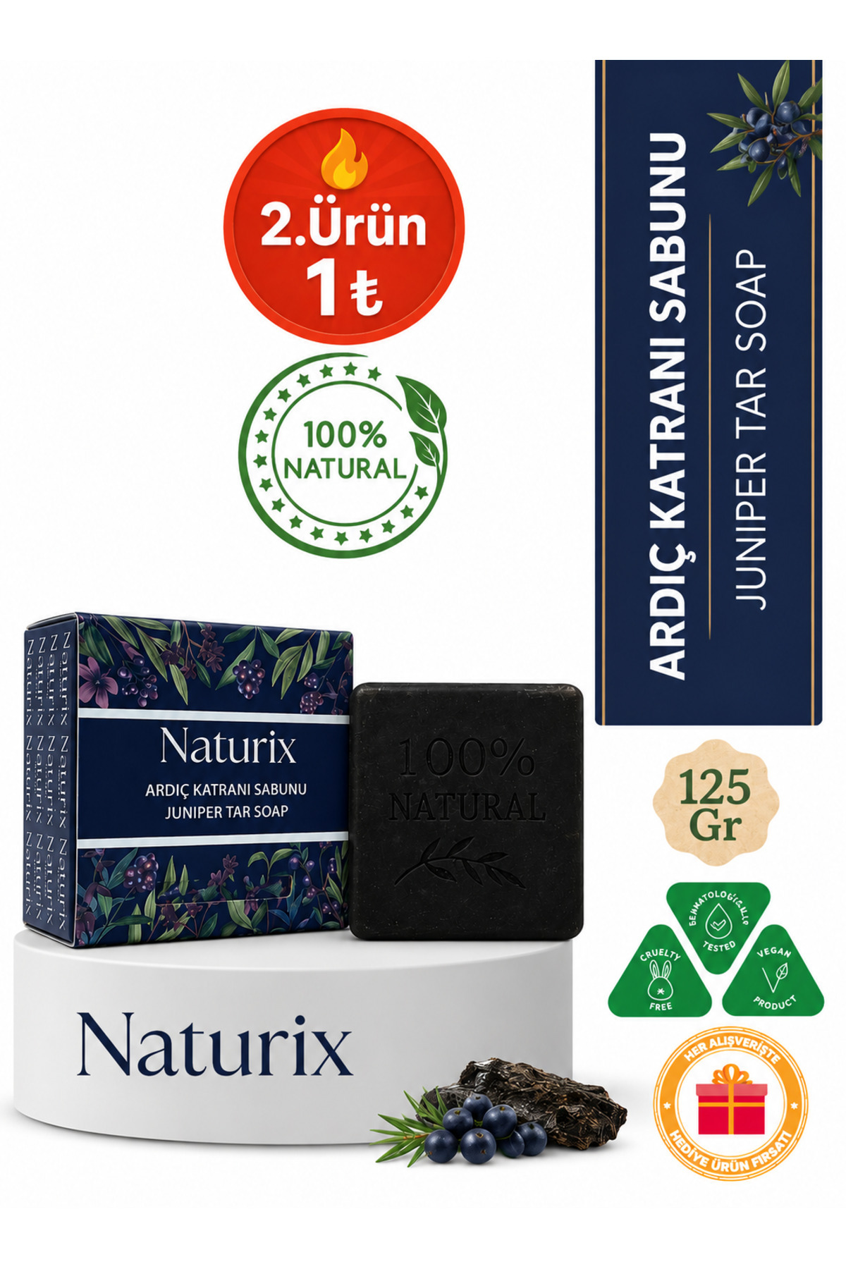 Naturix Ardıç Katranı Sabunu 125 gr | Arındırıcı, Ferahlatıcı ve