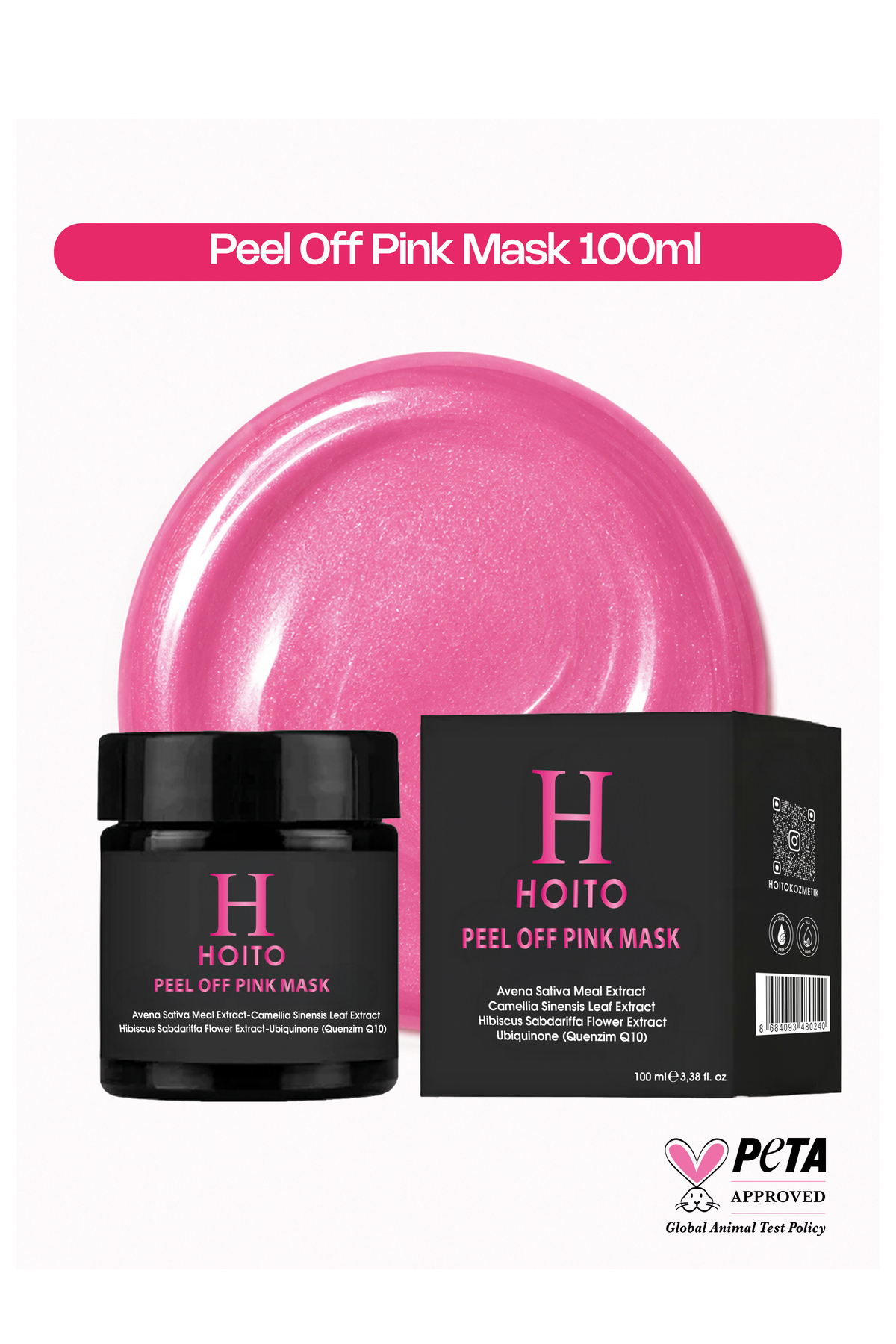 Hoito Peel Off Pink Mask (100 ml) - Siyah Nokta Karşıtı & Aydınlatıcı Soyulabilir Yüz Maskesi — H10023