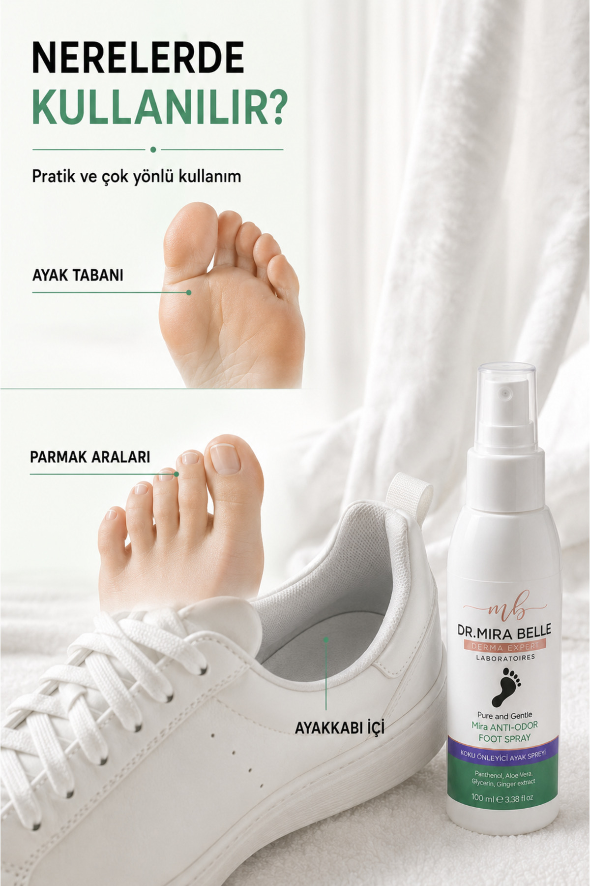 Mira Koku ve Karşıtı Terleme Önleyici Zencefil & Nane Özlü Ayak Spreyi 100 ml — DDE-BDY-FOOTSPRAY-100ML — تصویر 6 از 7