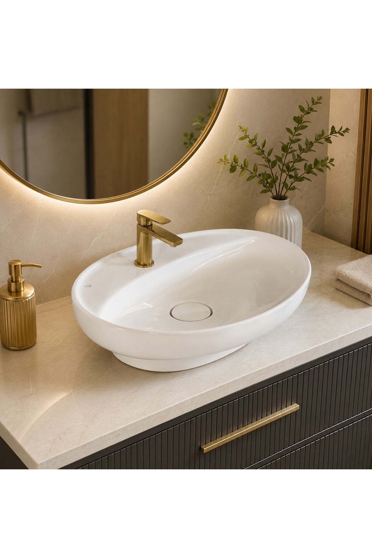 ららこ TURKUAZ Cerastyle Lal C Serisi Tezgah Üstü Lavabo 60 cm x 45,5 cm