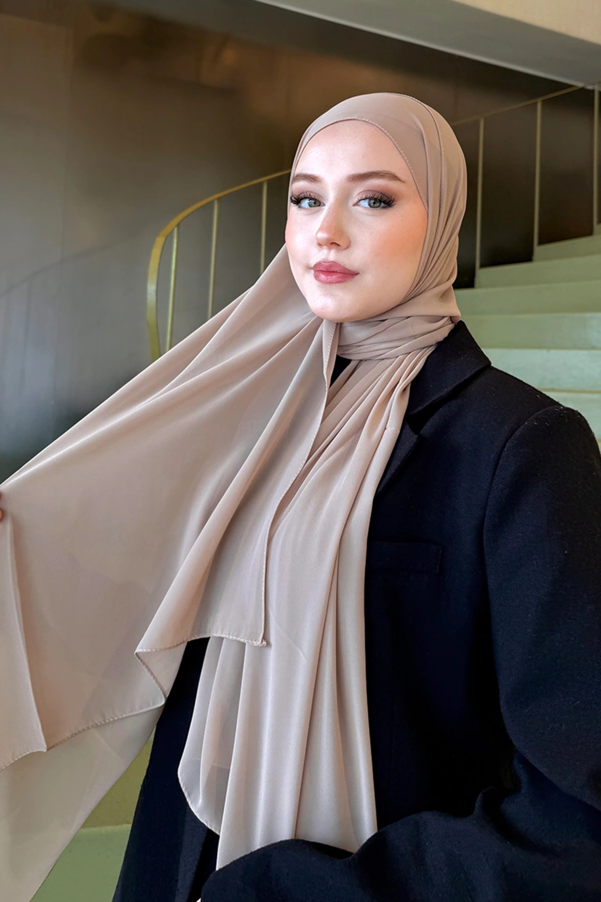 Madame Polo Krep Şifon Şal - Bej