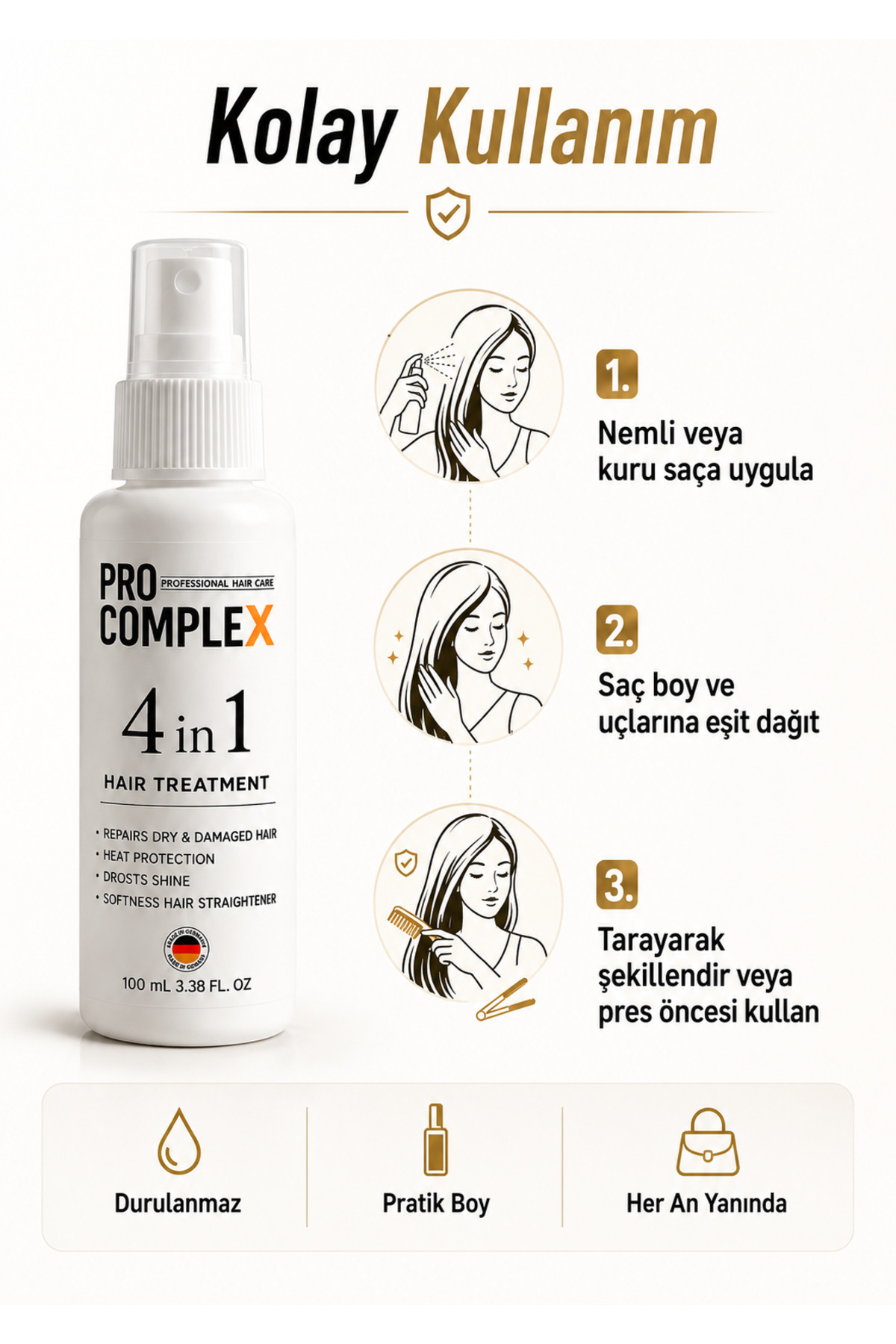 pro complex Isı Koruyucu Saç Spreyi 100 ml – Fön, Düzleştirici ve Maşa Öncesi Saç Bakımı — ısıkoruyucu — تصویر 3 از 4