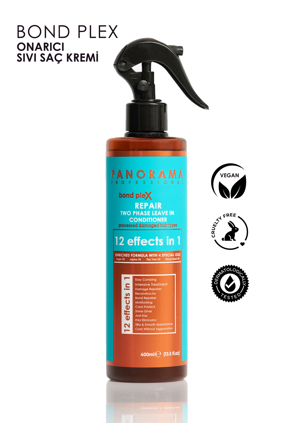 PANORAMA PROFESSIONAL Isı Koruyucu Elektriklenme Önleyici Saç Bakım Spreyi 400ml - Argan - Jojoba - Tea Tree - Seed Yağlı Doğal Formül — PP20231214