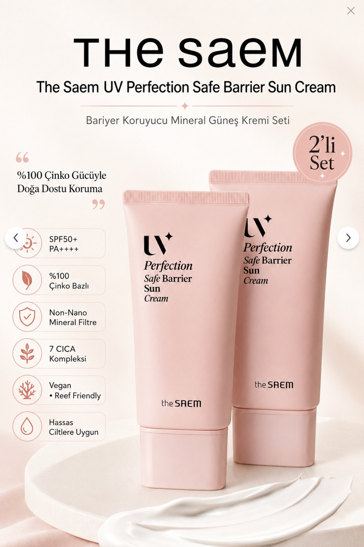 THE SAEM UV Perfection Safe Barrier Sun Cream SPF50+ PA++++ / Bariyer Koruyucu Mineral Güneş Krem Set — TheSaemUVPerfectionSafeBarrier