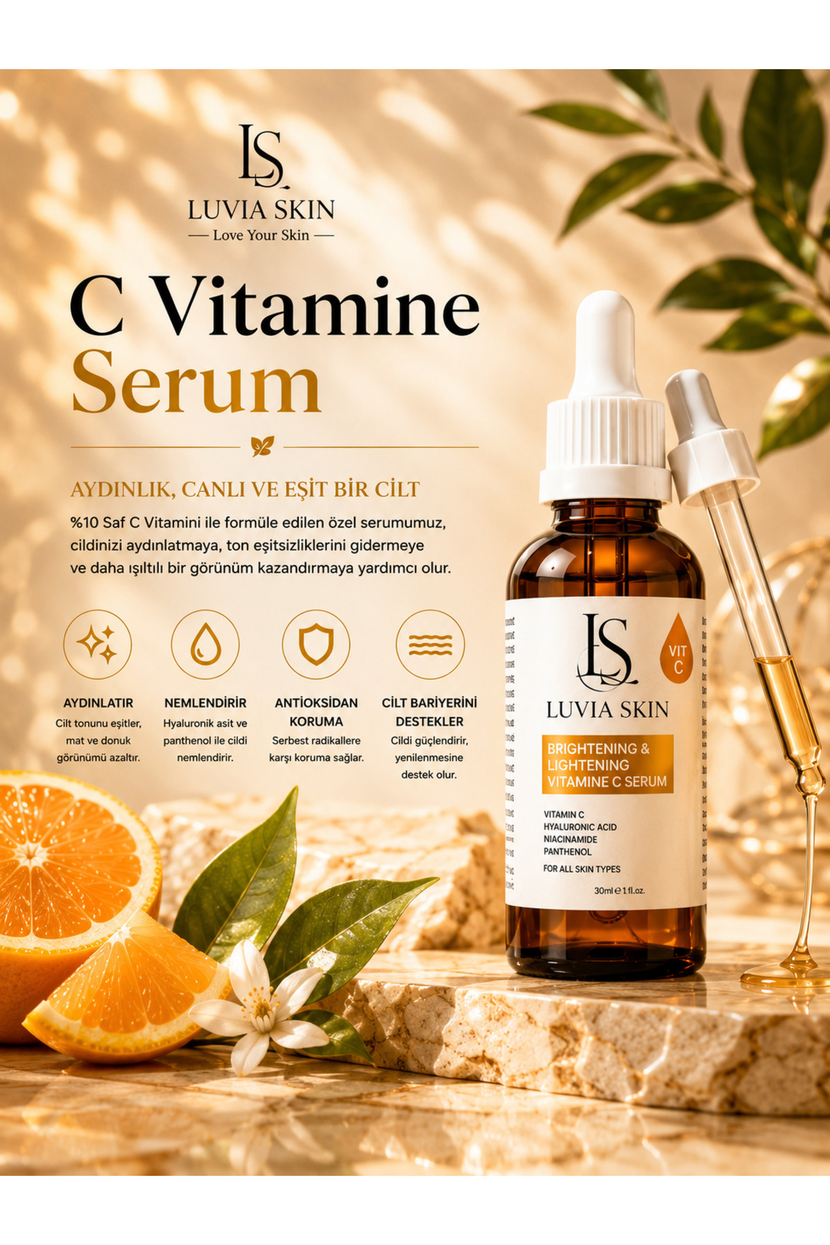 Luvia Skın Vitamine C Serum %10 Aydınlatıcı ve Leke Karşıtı 30 mL Tüm Cilt Tipleri İçin Günlük Kullanım — 4