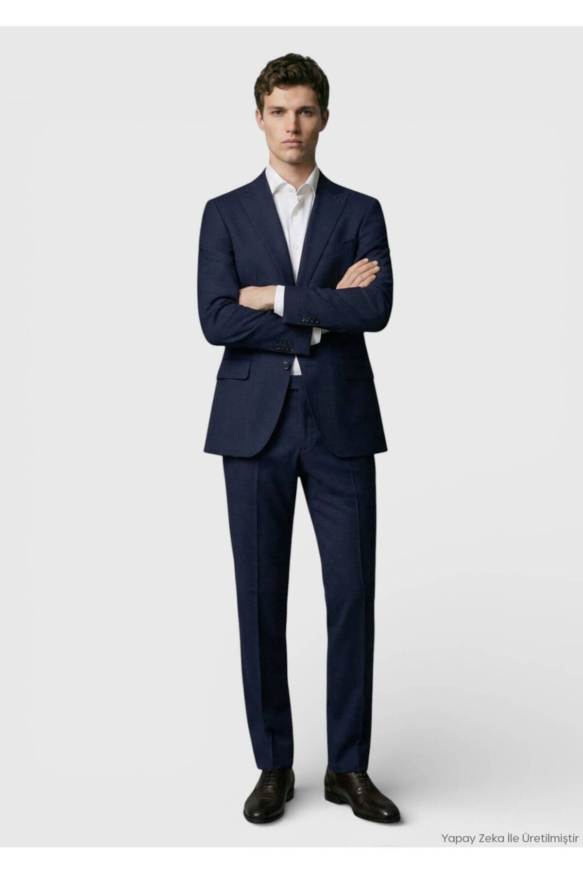 Ramsey Lacivert Kareli Zeroweight Slim Fit %100 Yün Takım Elbise görsel 2