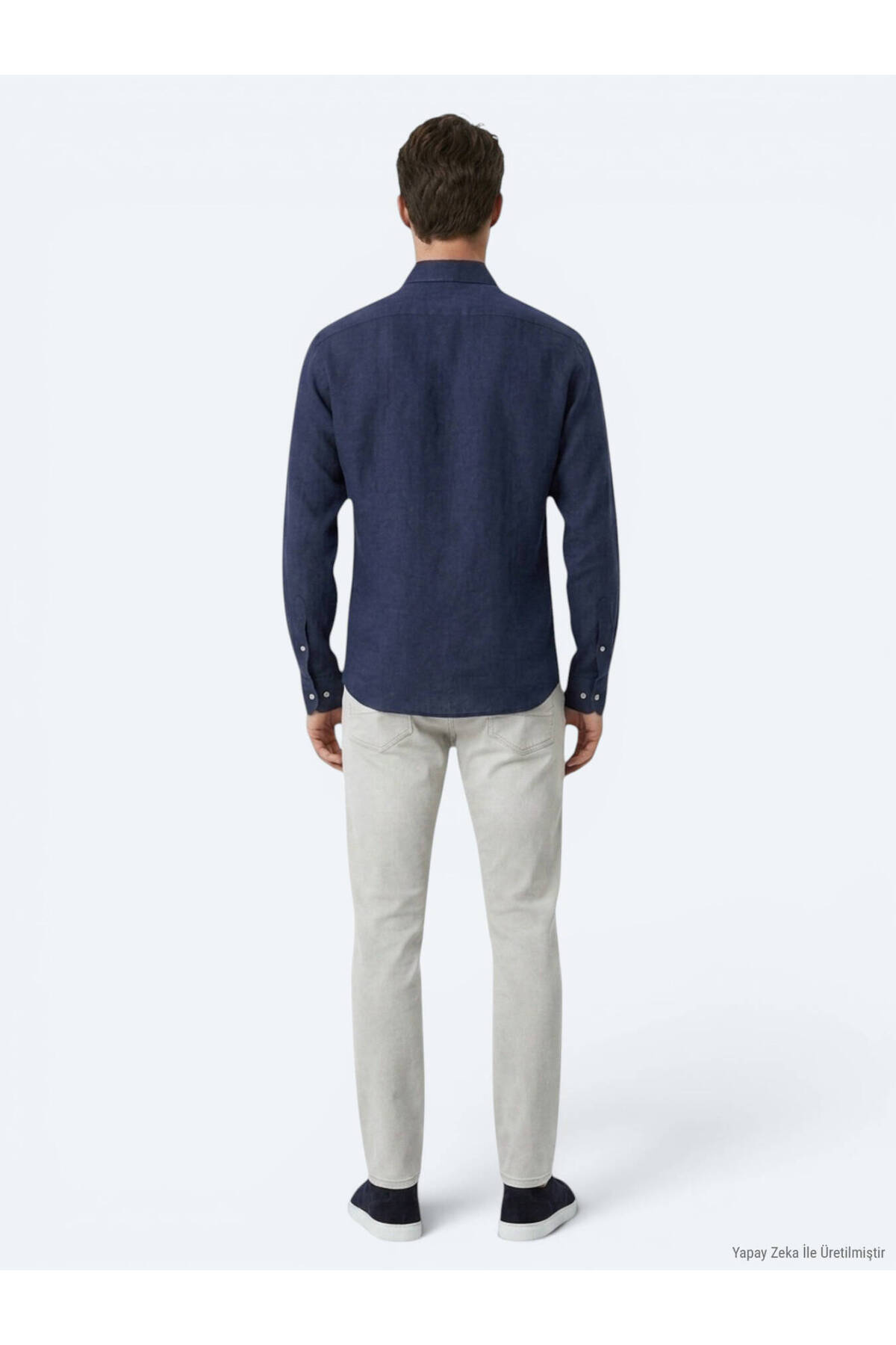 İndigo Regular Fit Uzun Dokuma Casual Pamuk Karışımlı Gömlek — آبی 53821 — تصویر 5 از 8