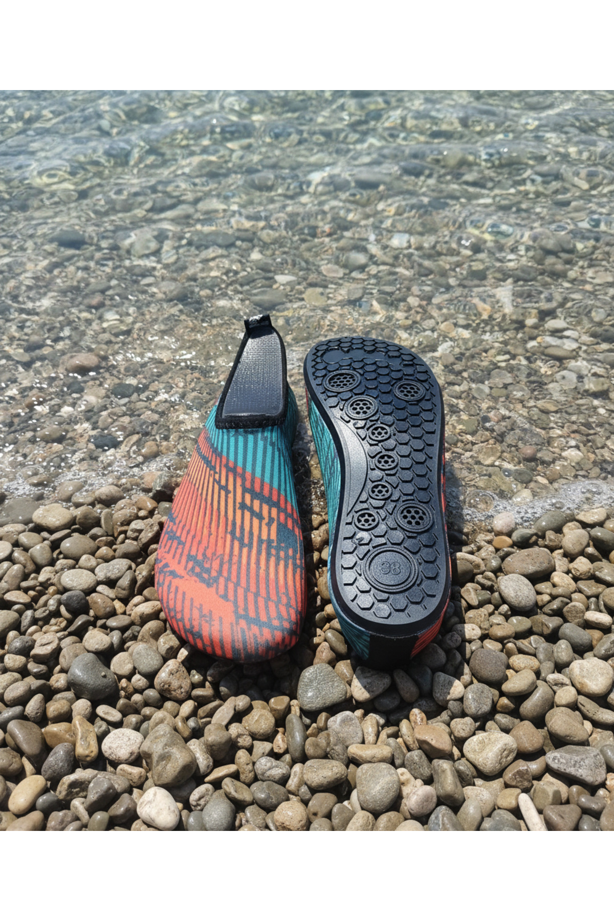 Sea&Blue Turuncu Mavi Desenli Kaymaz Tabanlı Deniz Ayakkabısı - Esnek Plaj ve Havuz Ayakkabısı - Deniz Patiği görsel 4