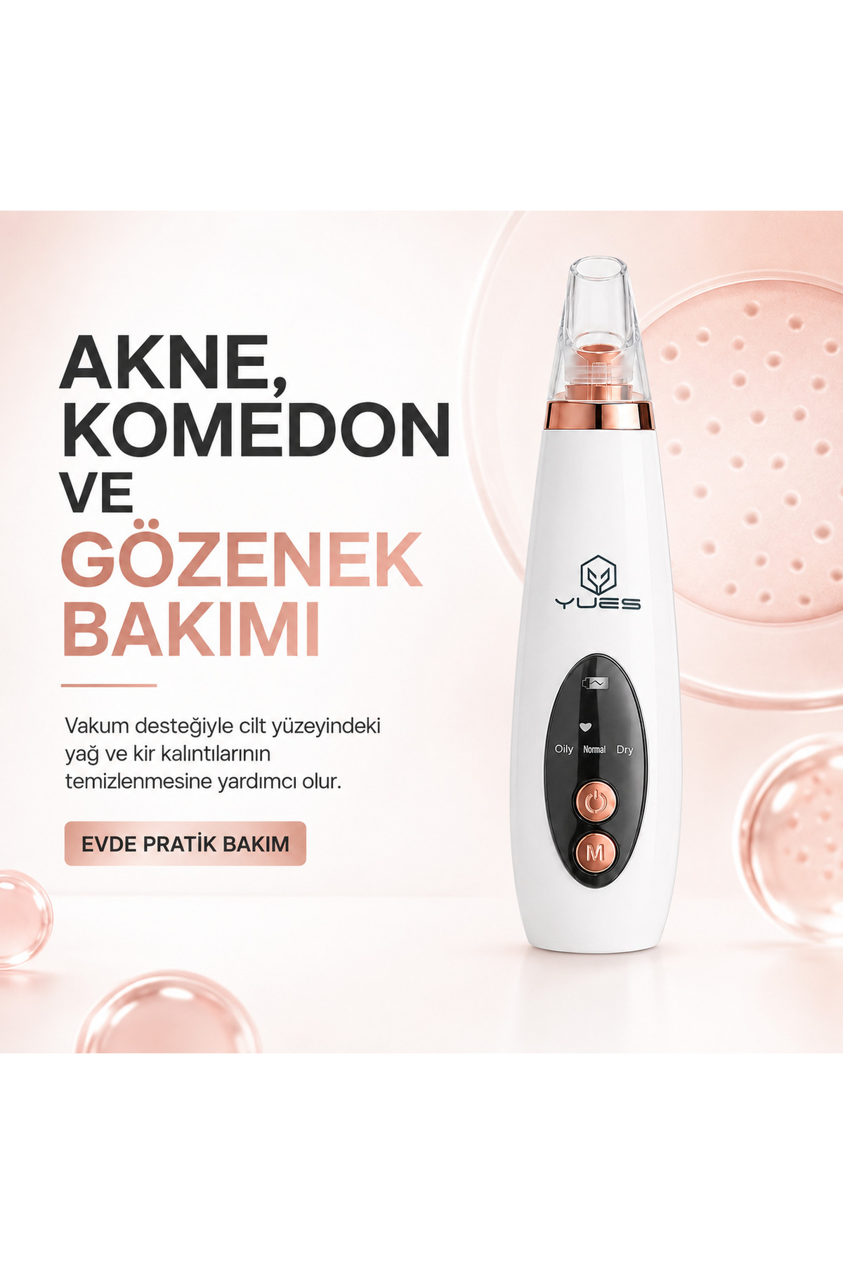 W-1888 Vakumlu Siyah Nokta Temizleme Cihazı, Akne Komedon Gözenek Bakımı, 3 Mod, 6 Başlık — تصویر 4 از 9