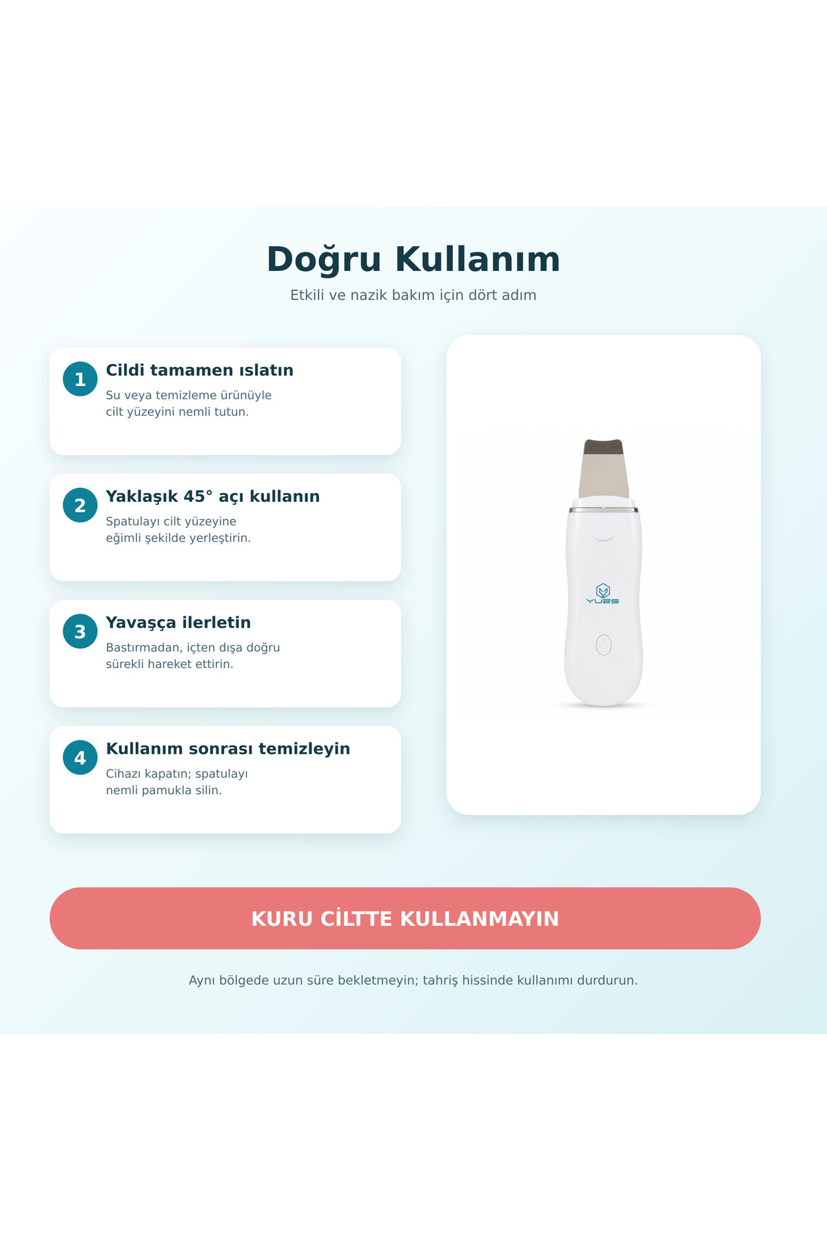 Ultrasonik Yüz Temizleme Spatulası, 24.000 Titreşim, Siyah Nokta & Gözenek Temizleyici, Şarjlı, Paslanmaz Uç — سفید YS-UYT — تصویر 7 از 9