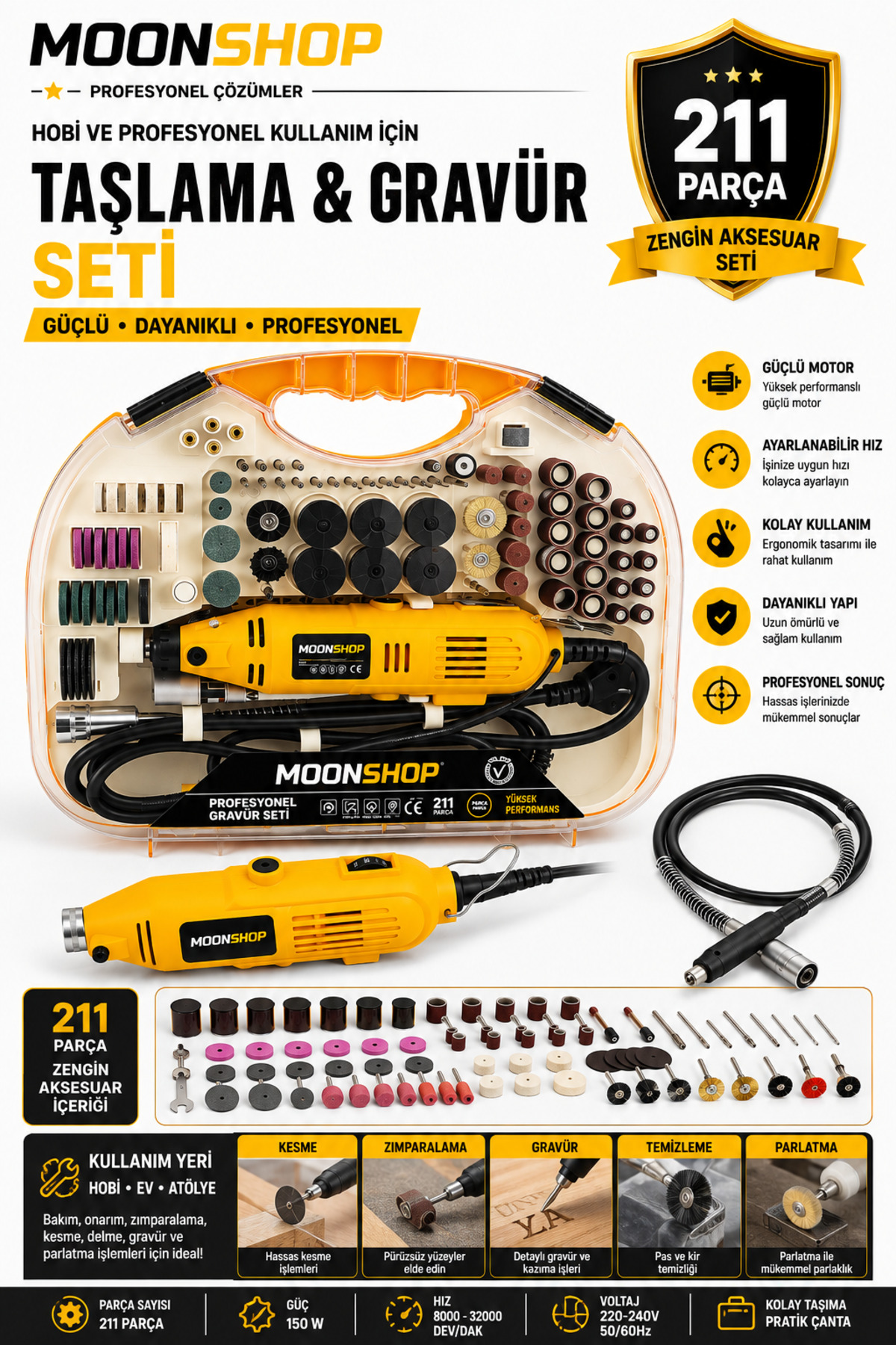 MOONSHOP Japon 1100 W Çelik Şanzıman Çok Amaçlı Devir Ayarli 211