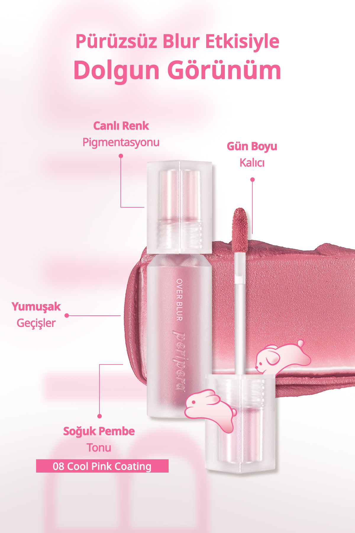 Gün Boyu Kalıcı Pürüzsüz Matlık Sunan Tint PERIPERA Over Blur Tint (008 Cool Pink Coating) — صورتی 111151 — تصویر 3 از 9
