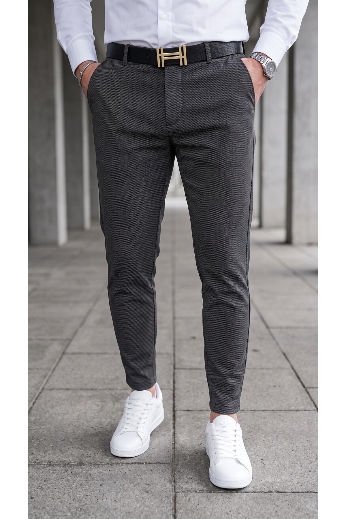 Gussi Erkek Füme Renk Kaliteli Esnek Likralı Slim Fit Keten Pantolon
