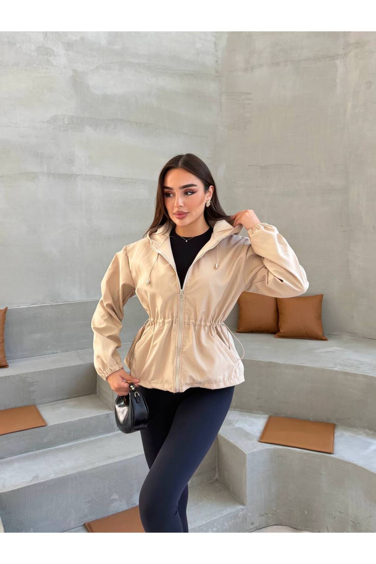 İLKCET MODA Oversize Bel Detay Tarz Yağmurluk görsel 6