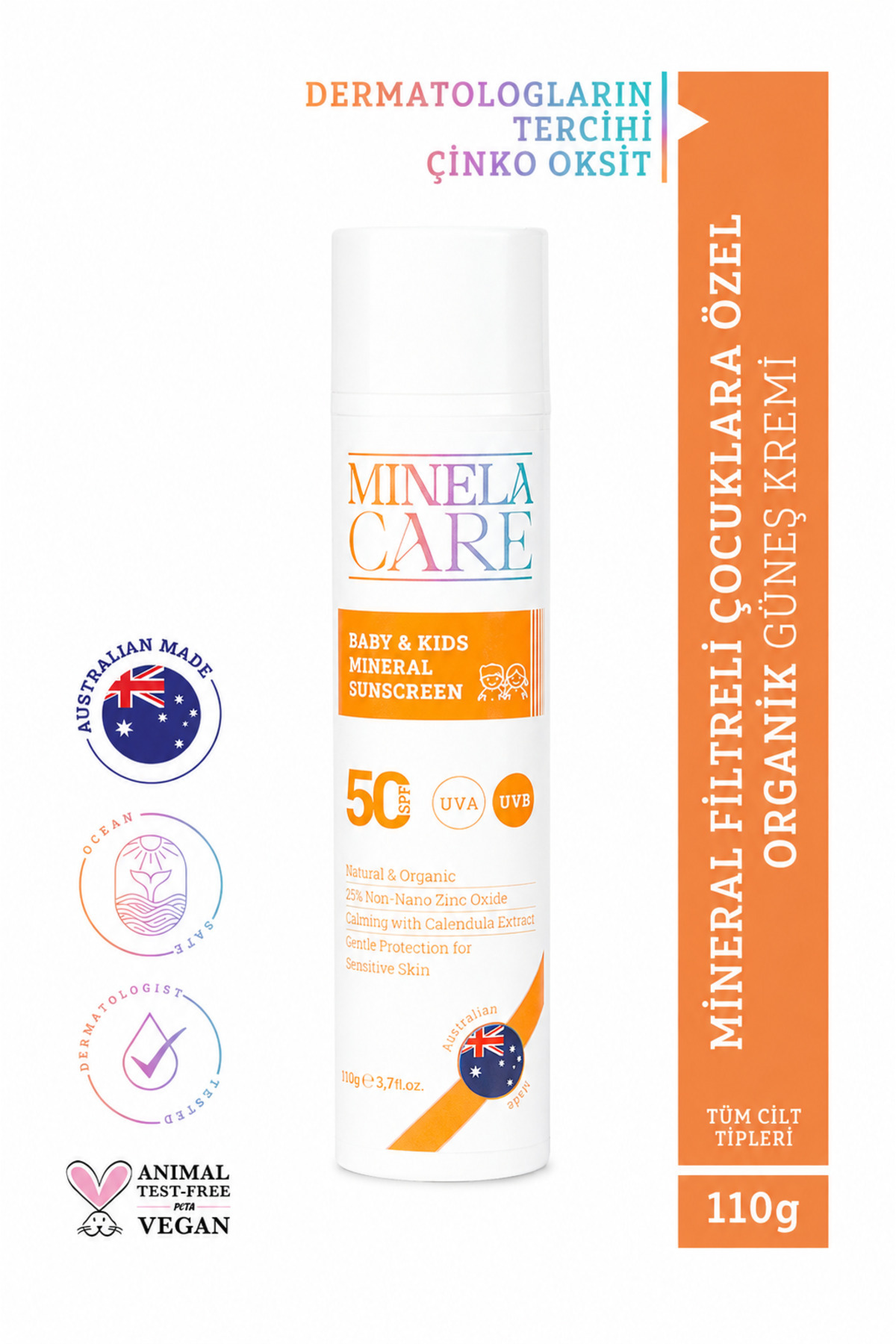 Organik Mineral Filtreli Bebek ve Çocuk Güneş Kremi SPF 50 110 g %25 Non-Nano Çinko Oksit — 8684166397024