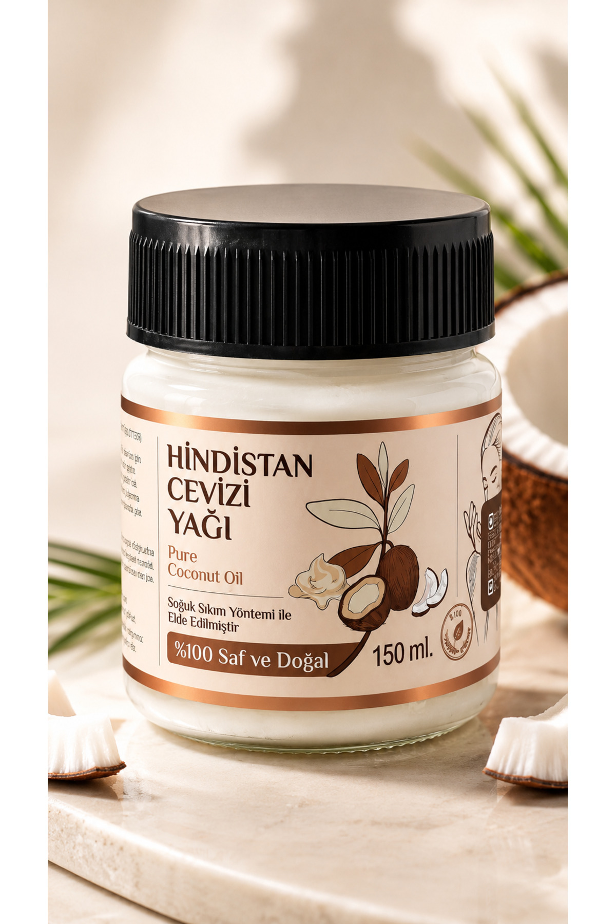 150 ml Saf Hindistan Cevizi Yağı / Soğuk Sıkım / %100 Saf Ve Doğal / Coconut Oil — 150ml-hindistan-cv-yag — تصویر 4 از 8