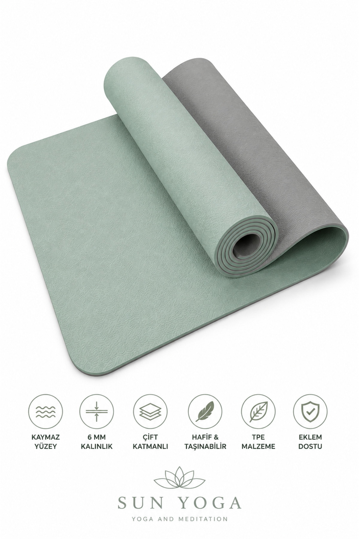SUNYOGA Yoga Matı 6 mm TPE Kaymaz Çift Renkli Ekstra Yumuşak Pilates Fitness Egzersiz Minderi