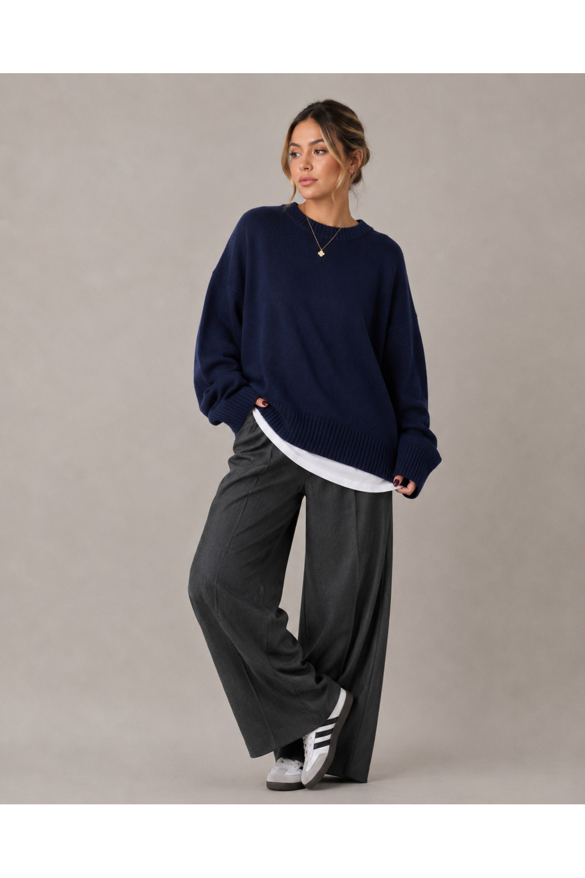 MODASPARK Lacivert Bisiklet Yaka Oversize Kadın Triko Kazak görsel 4