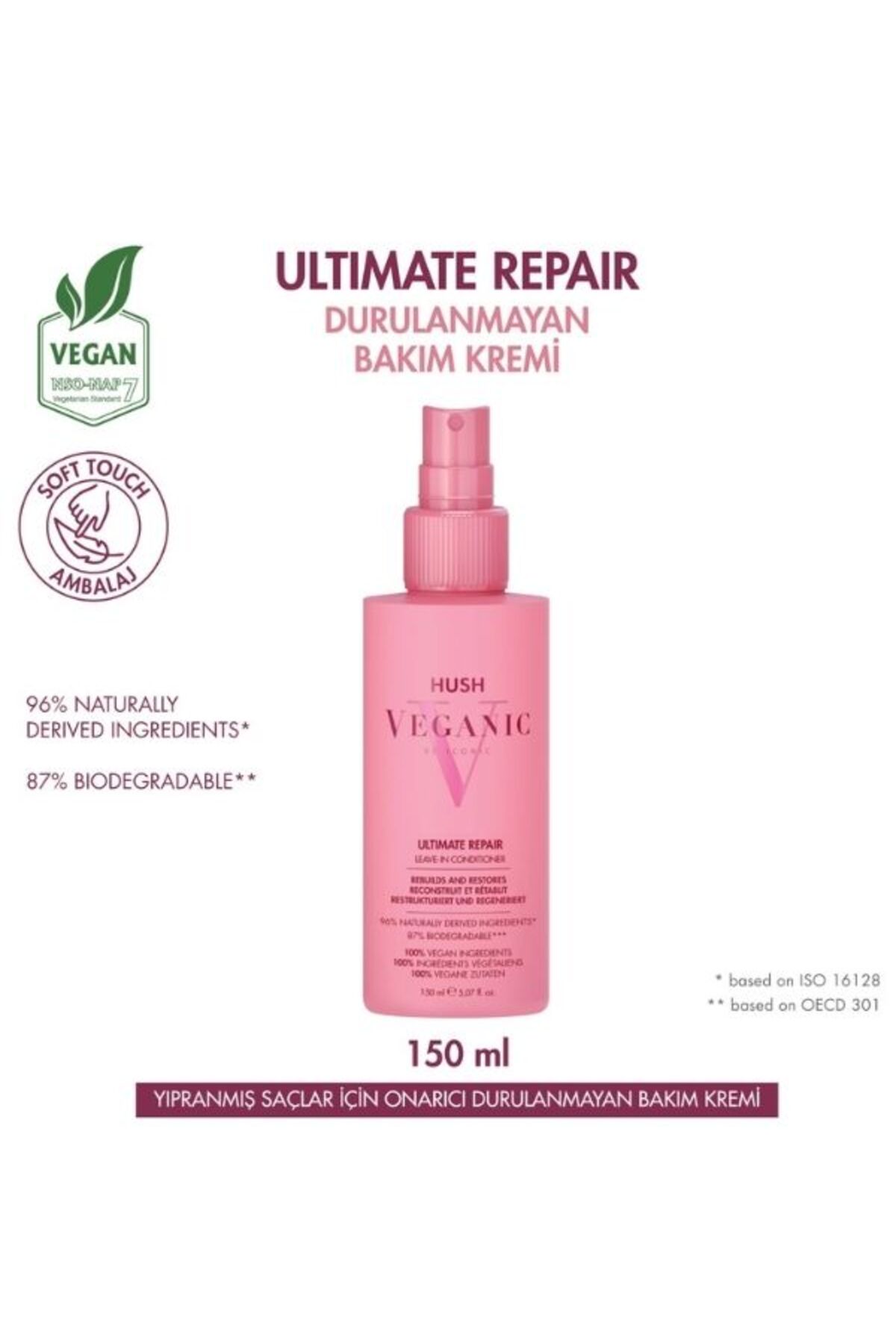 HUSH Veganic Ultimate Repair Yıpranmış Saçlar İçin Onarıcı Durulanmayan Saç Kremi 150 ml — 8682035303985