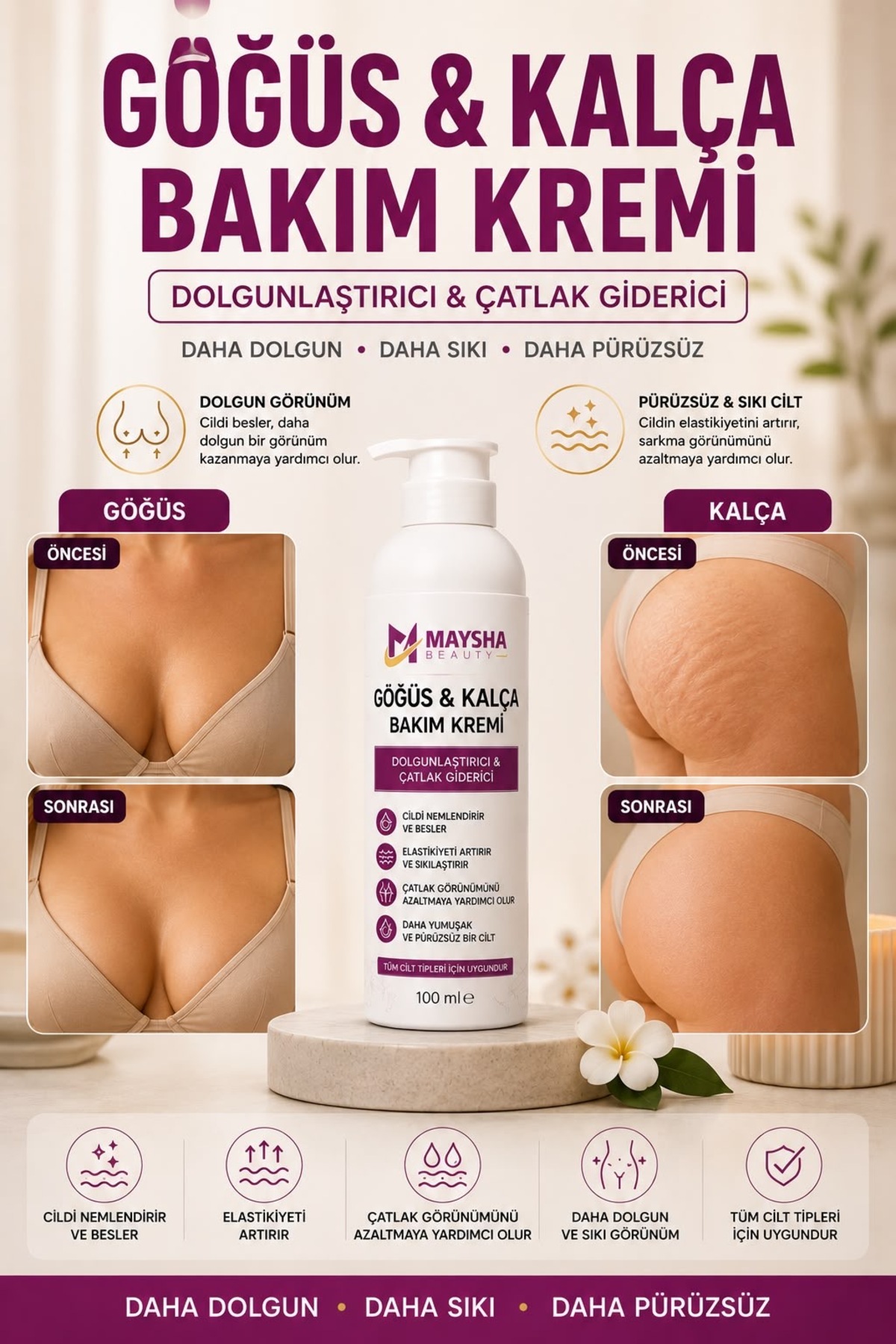 Maysha Beauty Göğüs ve kalça şekillendirici dolgunlaştırıcı çatlak giderici sıkılaştırıcı Bakım Kremi 100 ml — göğüs-kalça Büyütücü-dikleştirc büyütme
