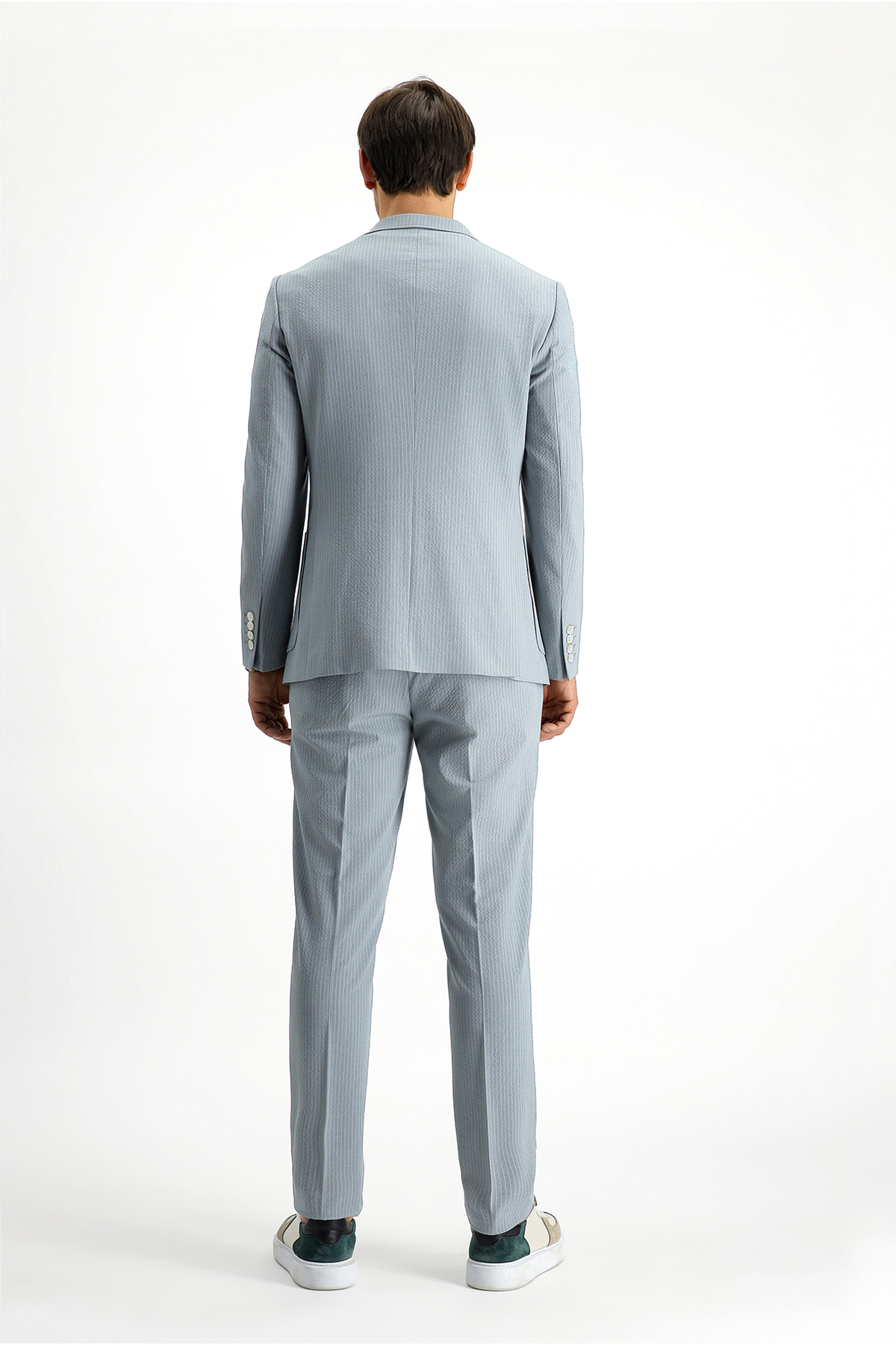 Kiğılı 7 Drop Super Slim Fit Eksra Dar Kesim Çizgili Beli Lastikli İpli Gofre Takım Elbise görsel 4