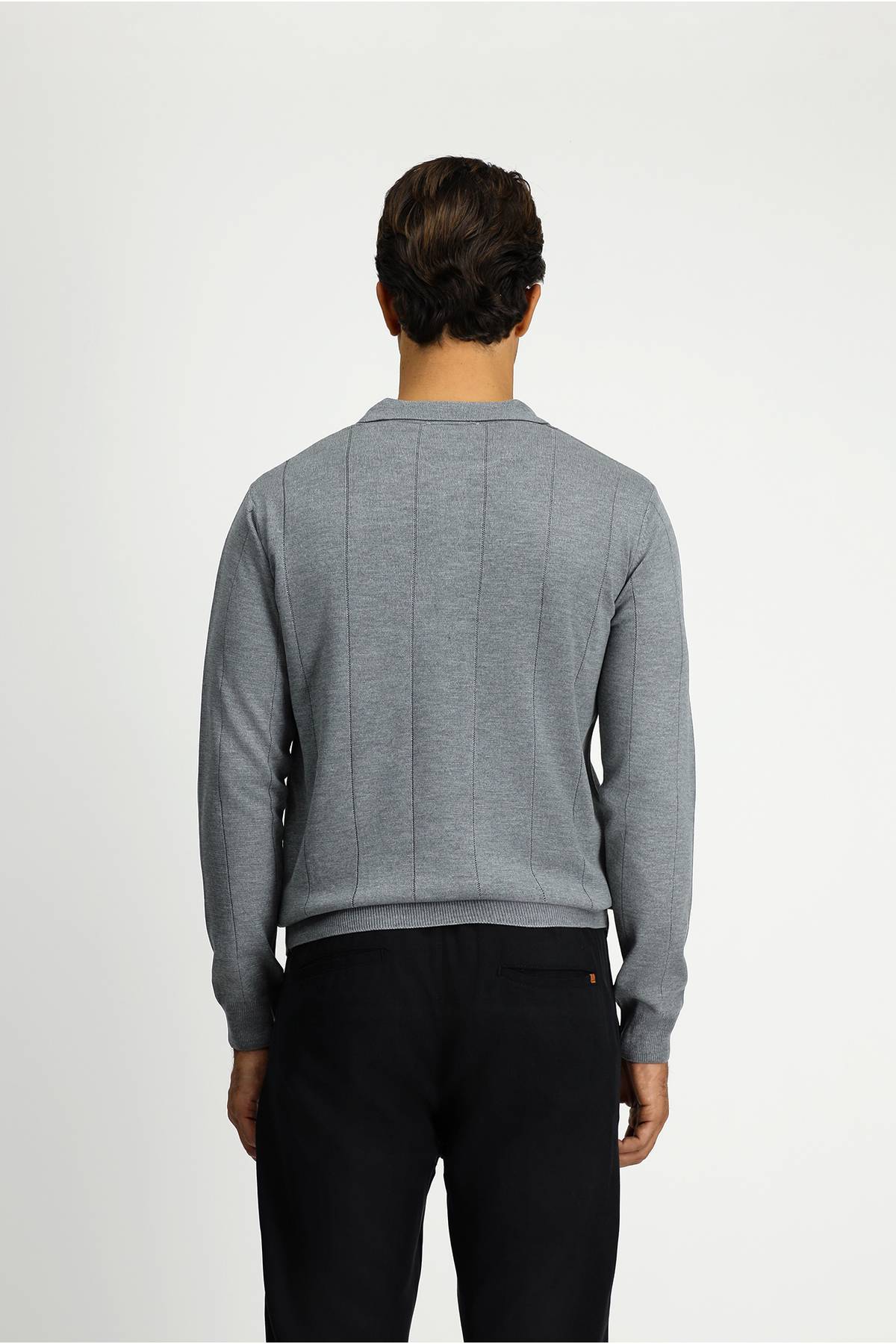 Kiğılı Polo Yaka Düğmeli Regular Fit Çizgili Triko Kazak görsel 5