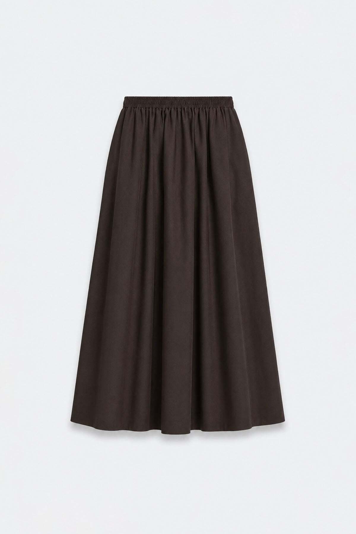 Suud Collection Kahverengi Day Poplin Kloş Etek görsel 3
