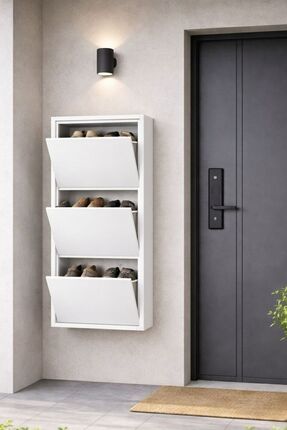 EVİTAÇ 3 Kapaklı Metal Ayakkabılık - Ultra İnce Modern Antre Organizer - Beyaz